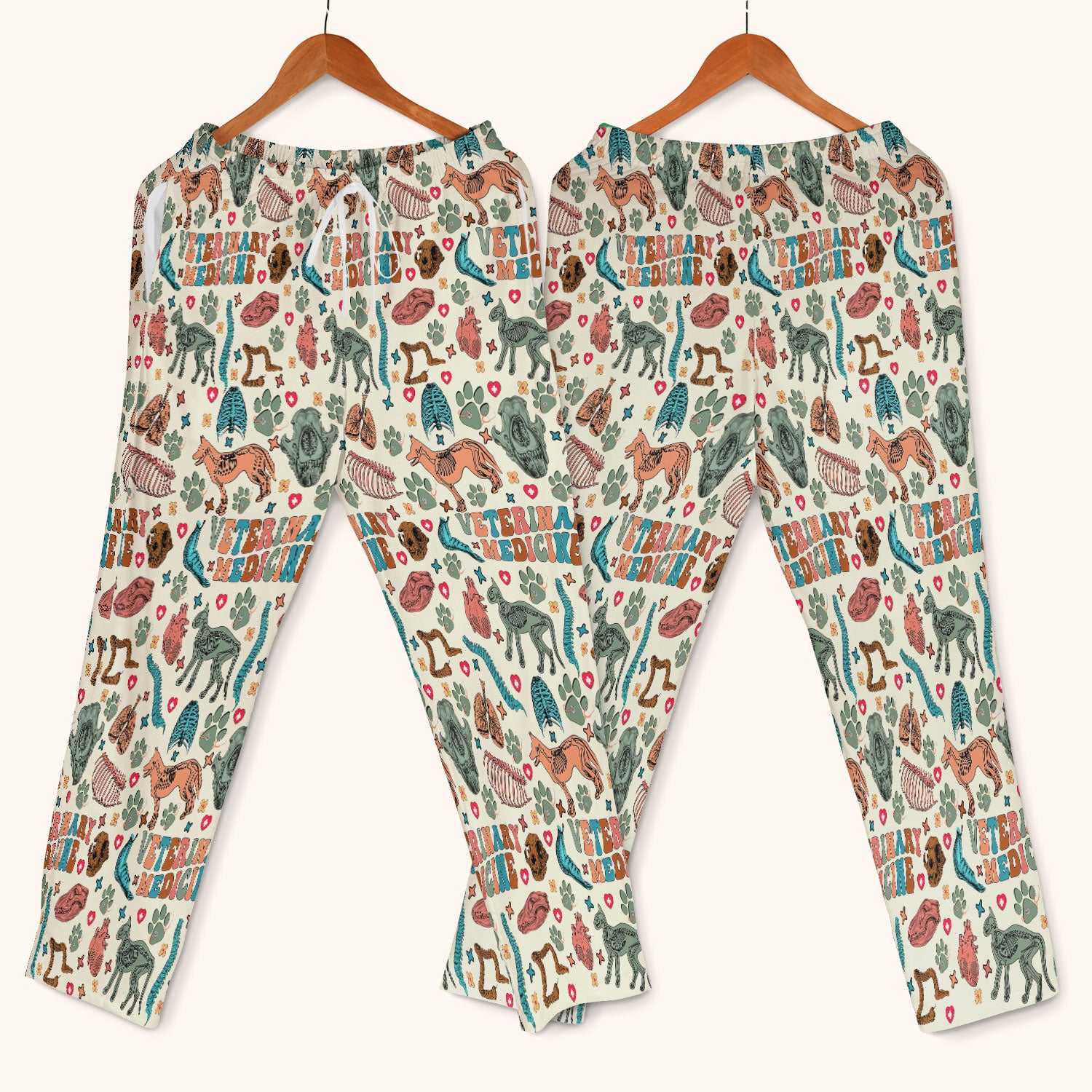 Veterinary Medicine Scrub Set - Cute Animal Anatomy Scrubs Pants and V Neck Top - Fun Vet Tech Nurse Uniform for Women