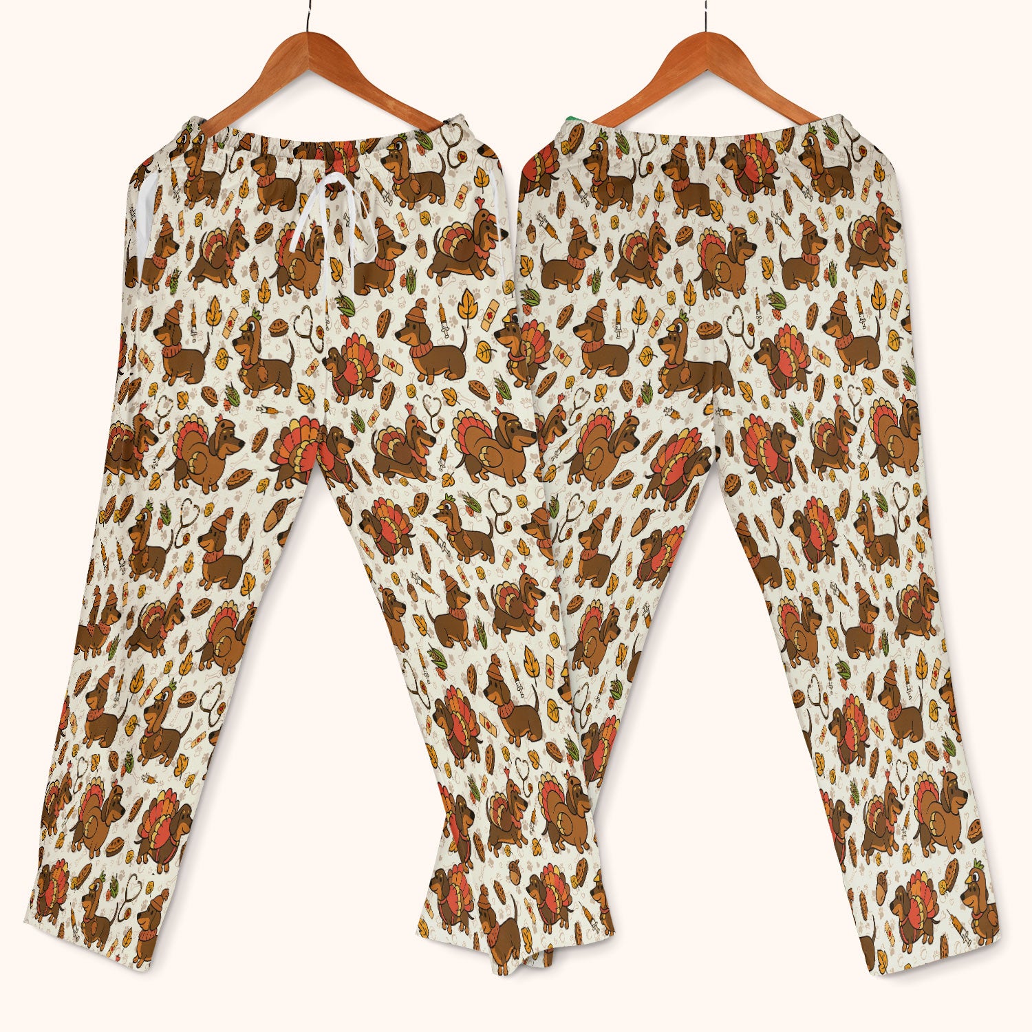 Thanksgiving Wiener Dog Scrub Set - Funny Dachshund Turkey Scrubs Pants and V Neck Top - Fall Winter Gift for Women