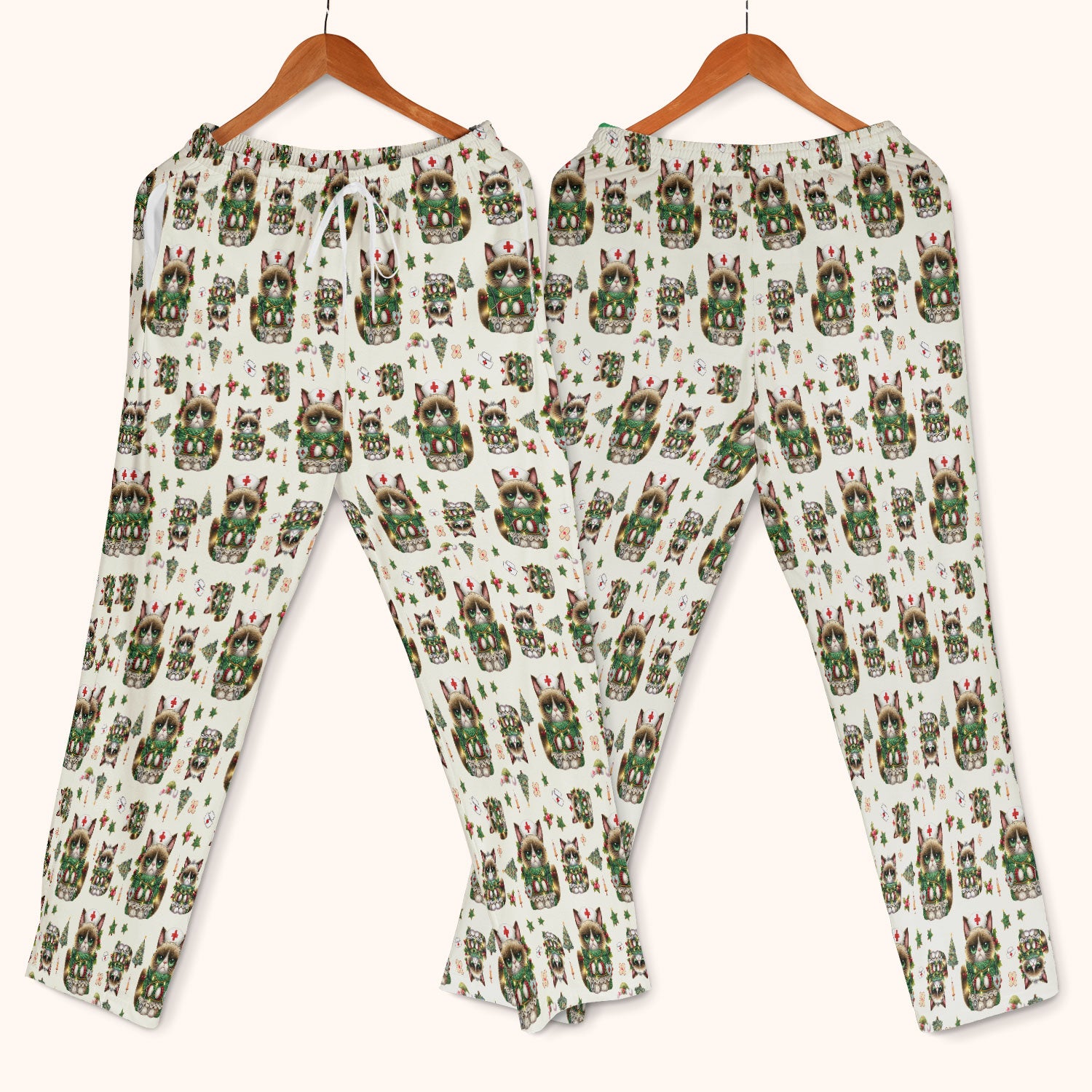 Christmas Nurse Scrub Set - Funny Cat Nursing Scrubs Pants and V Neck Top - Cute Holiday Medical Uniform for Women RN LPN CNA