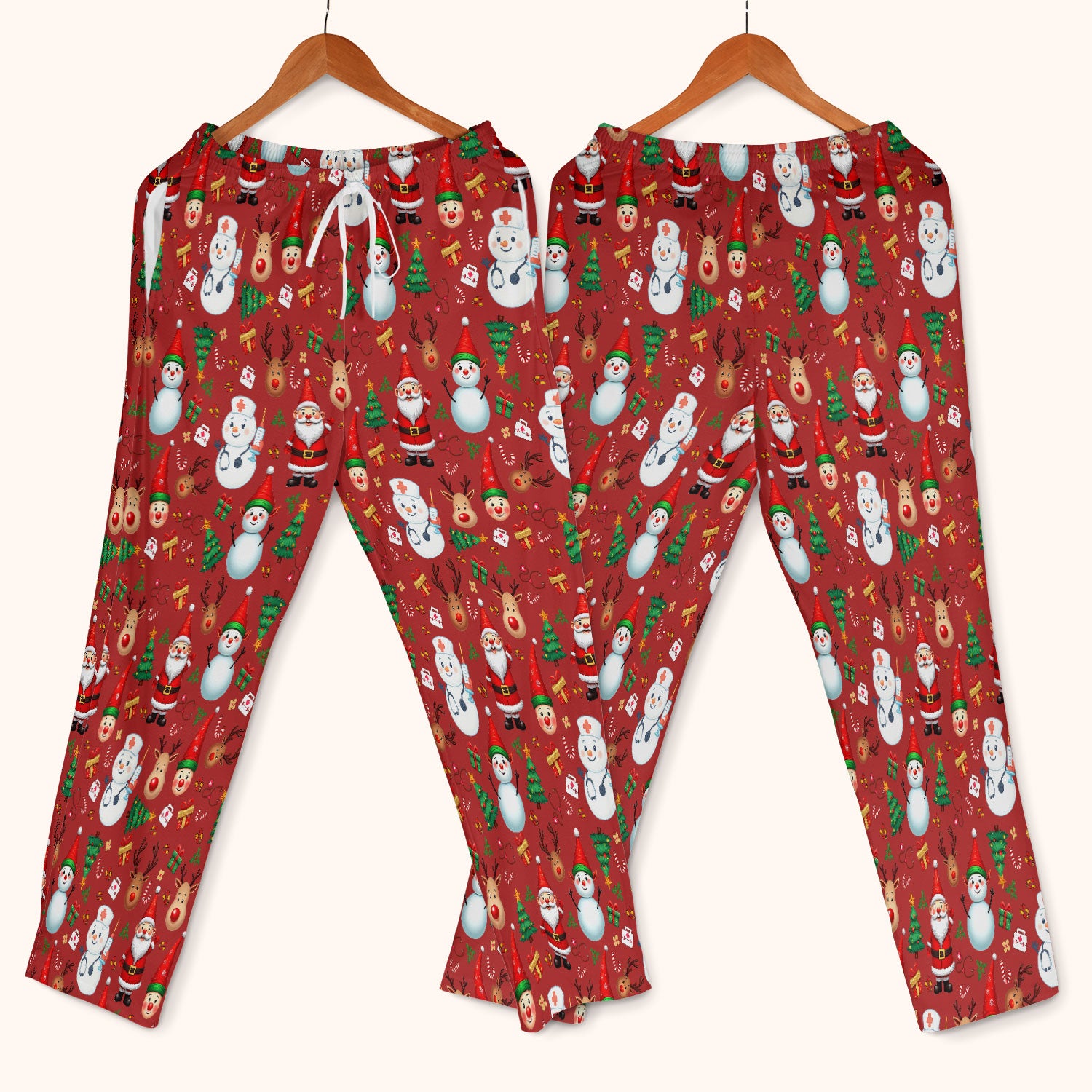 Christmas Nurse Scrub Set - Cute Snowman Santa Reindeer Pattern Medical Uniform - Festive Holiday Scrubs Pants and V Neck Top