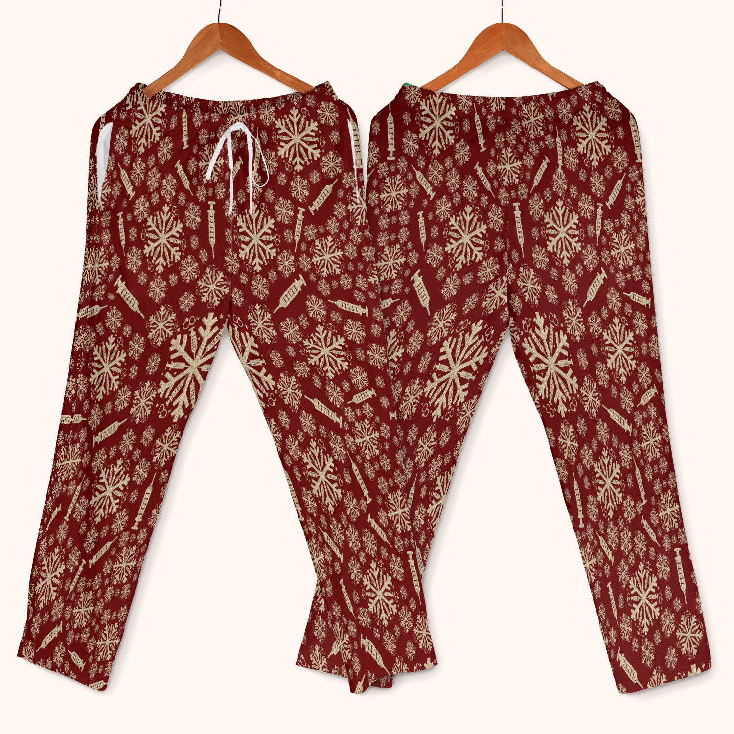 Snowflake Syringe Scrubs Pants and V Neck Top for Women - Winter Snow Medical Set - Funny Christmas Gift for Nurse