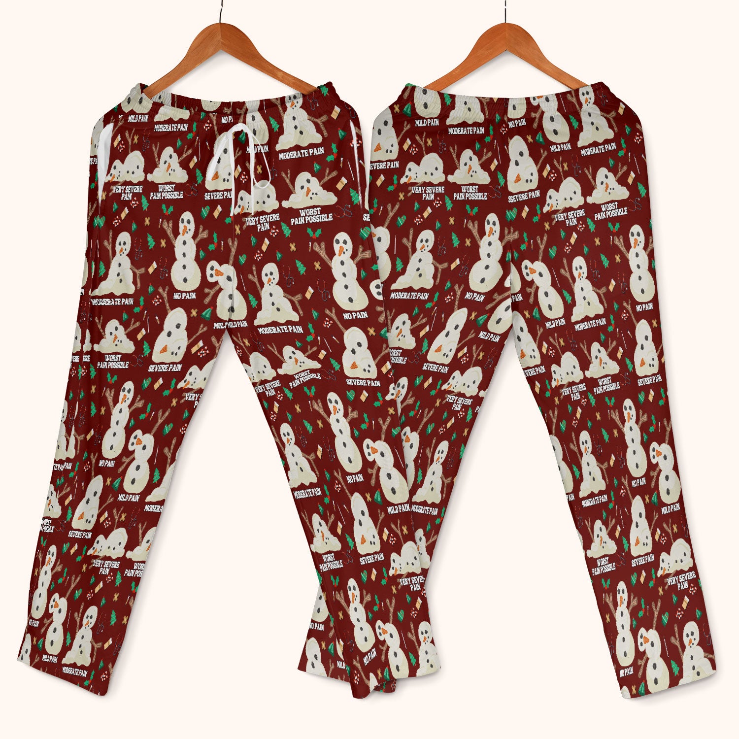 Funny Snowman Pain Scale Scrub Set for Nurse - Christmas Medical Pants and V Neck Top for Women RN LPN CNA