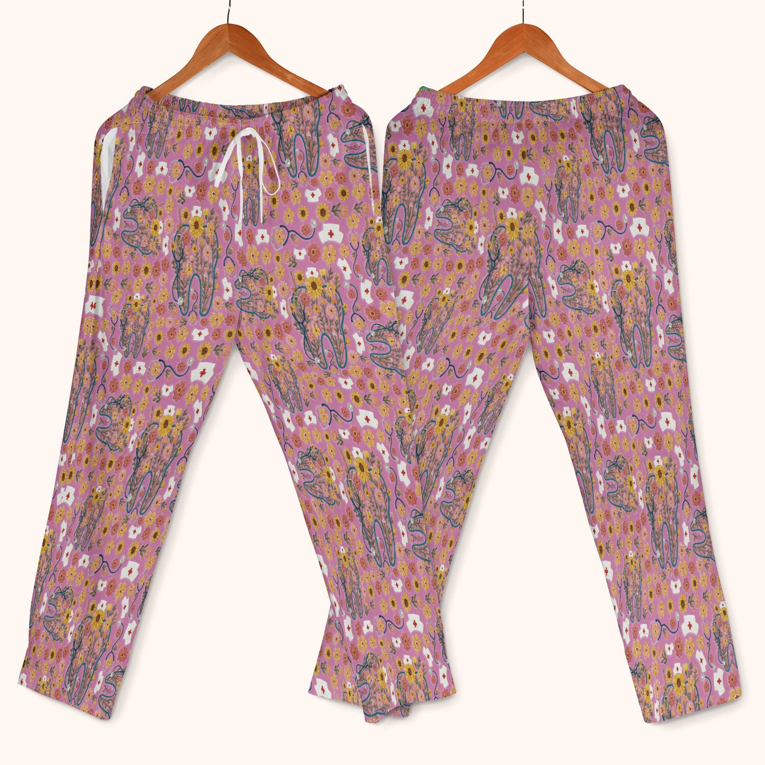 Boho Floral Tooth Scrub Set - Aesthetic Dental Scrubs Pants and V Neck - Cute Flower Tooth Medical Uniform - Hygienist Christmas Gift