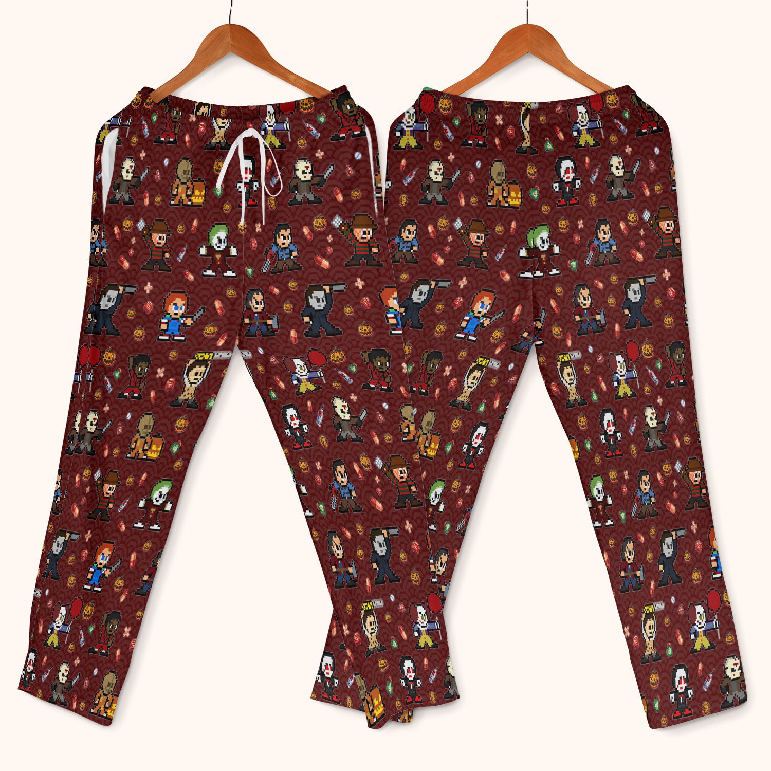 Halloween Women's Scrub Sets - Comfortable Scrubs for Nurses - Scary Character Scrub Pants and V Neck Top - Med Uniform for Her