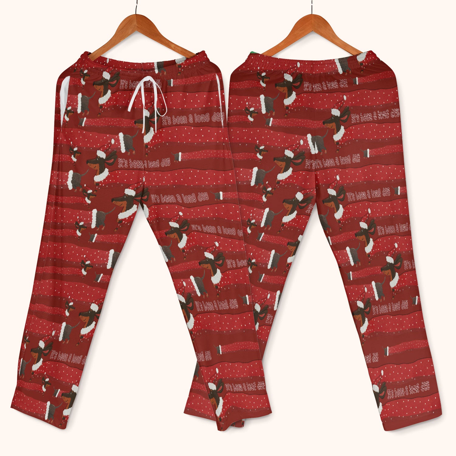 Funny Dachshund Christmas Scrub Set - It's Been a Long Day - Cute Wiener Dog Scrubs Pants and V Neck Top - Medical Uniform for Women
