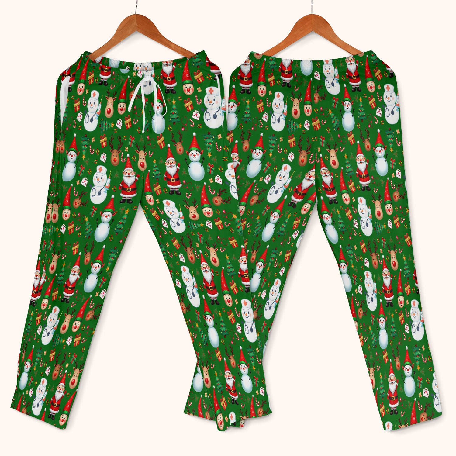 Christmas Nurse Scrub Set - Cute Snowman Santa Reindeer Pattern Medical Uniform - Festive Holiday Scrubs Pants and V Neck Top