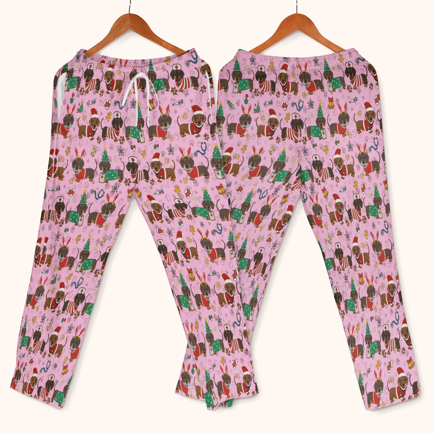 Christmas Dachshund Scrub Set for Nurses - Cute Wiener Dog Scrubs Pants and V Neck Top - Cute Puppy Med Uniform Gift for Women