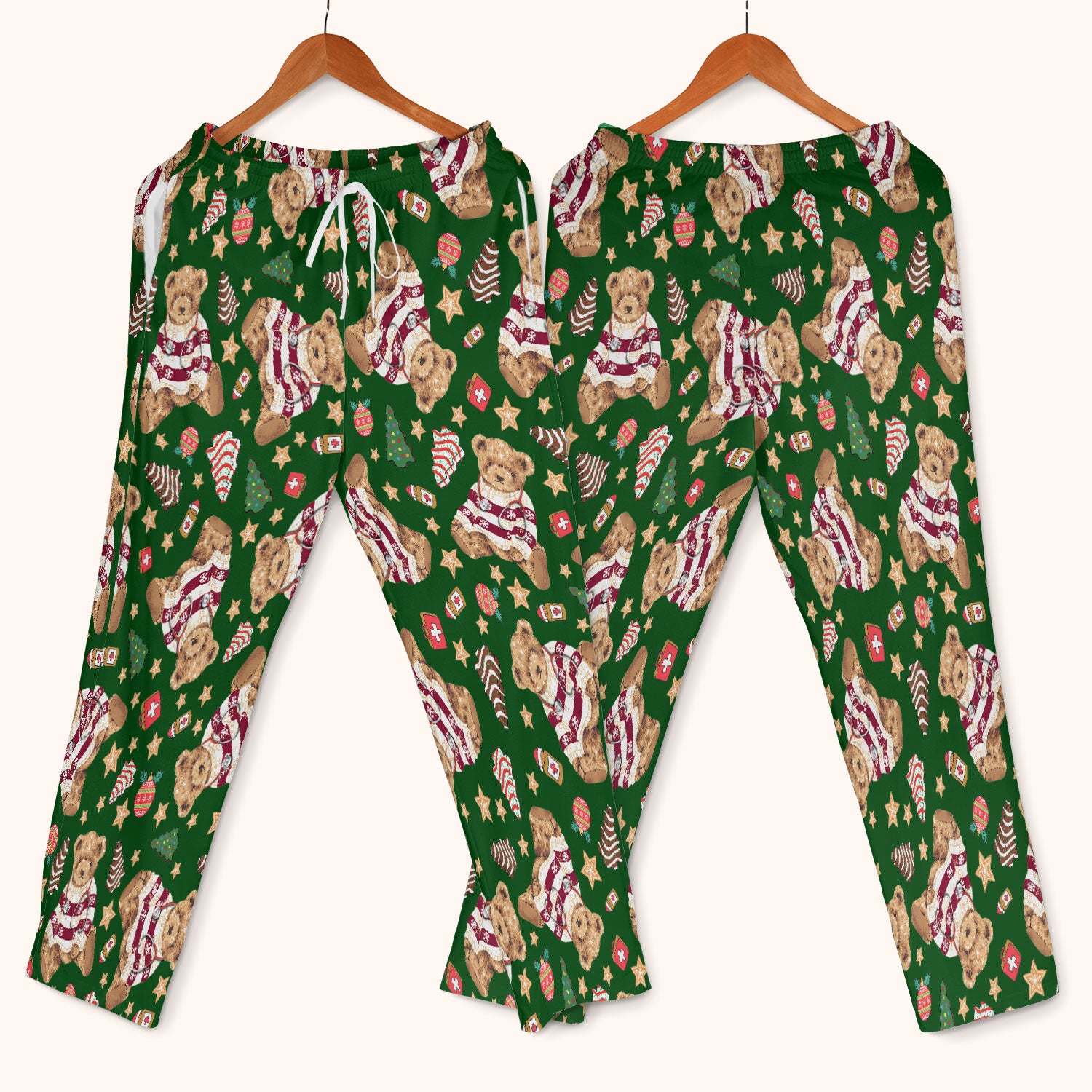 Teddy Bear Christmas Scrub Set - Festive Scrubs Pants and V Neck Top for Women - Gift for Nurses RN CNA LPN
