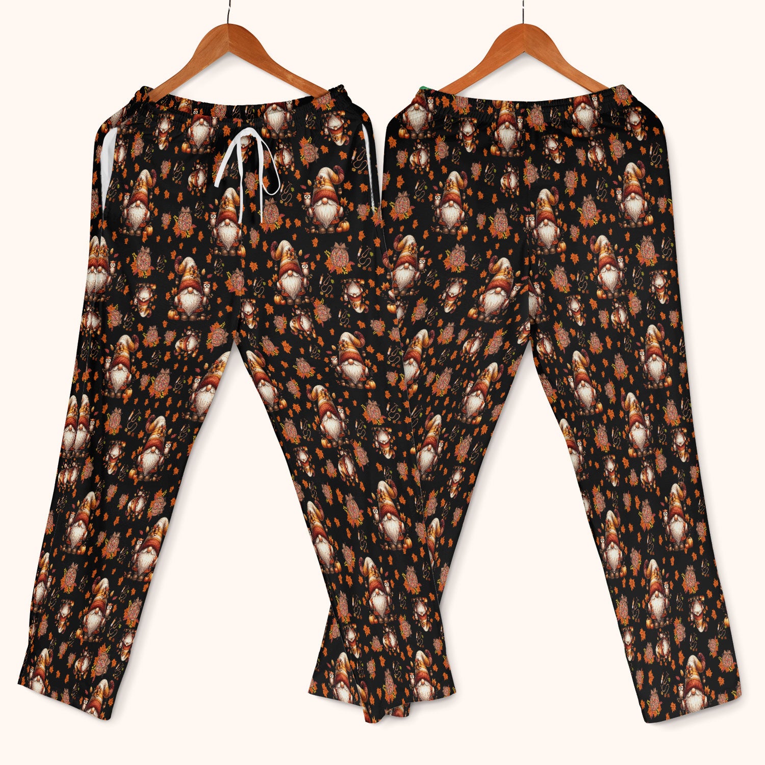 Fall Gnome Women's Scrub Sets - Autumn Leaves Pumpkin Scrub Pants and V Neck Top - Thanksgiving Nursing Uniform