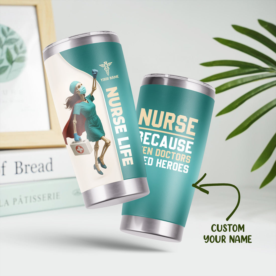 Nurse Superhero Tumbler - Personalized Skeleton Nurse Travel Mug - Custom Gift for RN, LPN, CNA