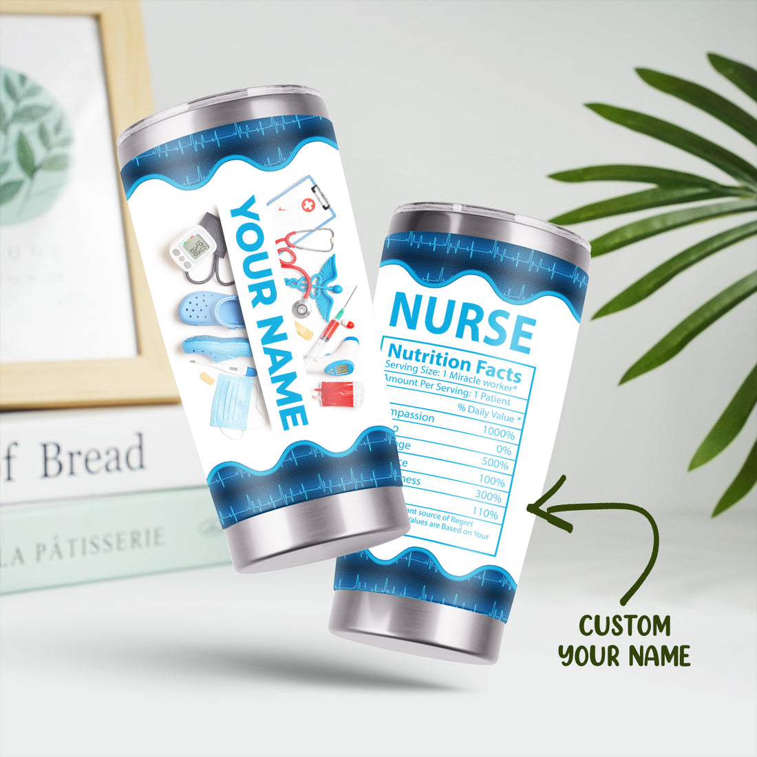 Personalized Nurse Nutrition Facts Tumbler - Custom Name RN CNA LPN Cup - Funny Medical Gift for Women in Healthcare Who Work Miracles and Deserve Appreciation