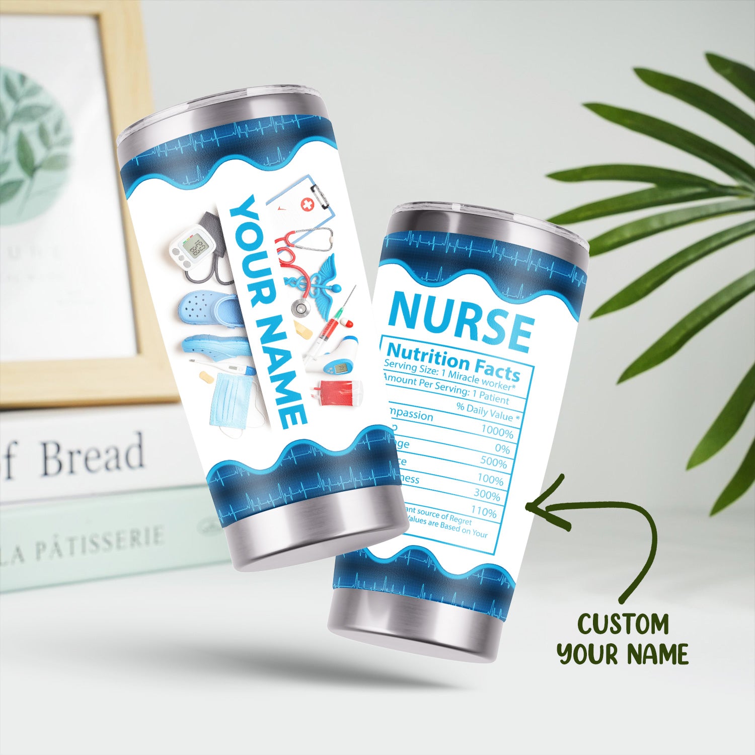 Personalized Nurse Nutrition Facts Tumbler - Custom Name RN CNA LPN Cup - Funny Medical Gift for Women in Healthcare Who Work Miracles and Deserve Appreciation