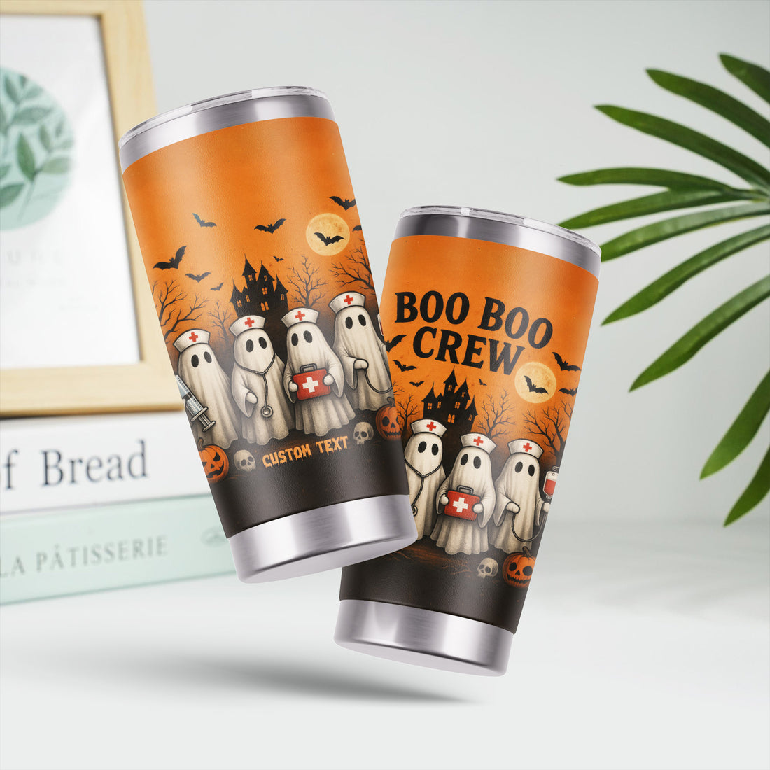 Funny Boo Boo Crew Nurse Tumbler - Halloween Ghost & Medical Design - Customizable Text Gift for RN CNA LPN Healthcare Professionals