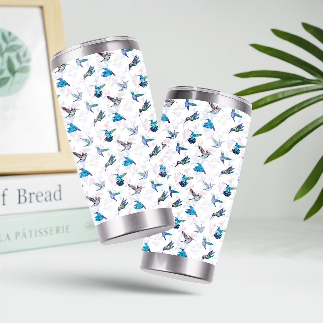 Personalized Hummingbird Floral Tumbler -  All-Over Print Bird & Botanical Graphic - Gift for RN LPN CNA