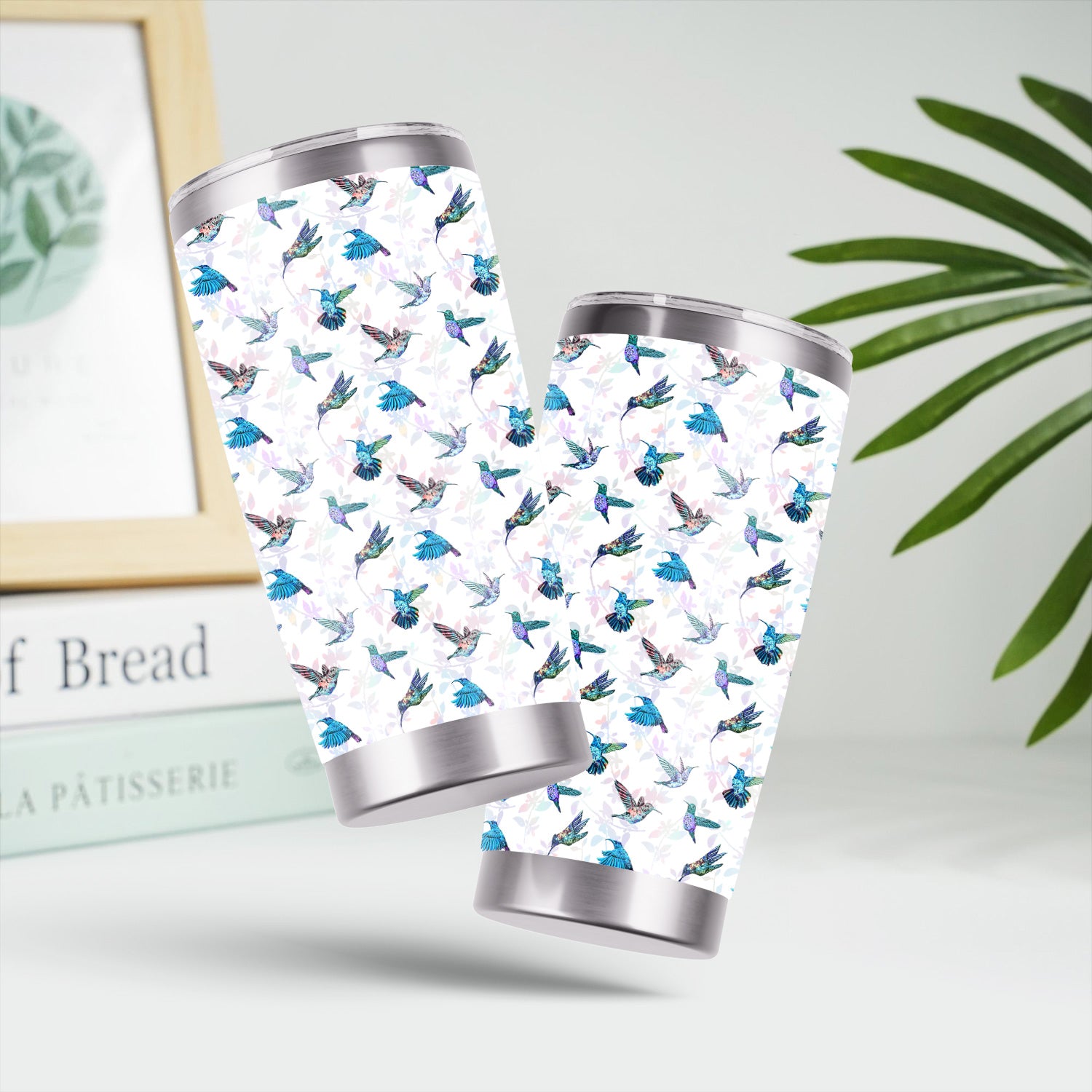 Personalized Hummingbird Floral Tumbler -  All-Over Print Bird & Botanical Graphic - Gift for RN LPN CNA