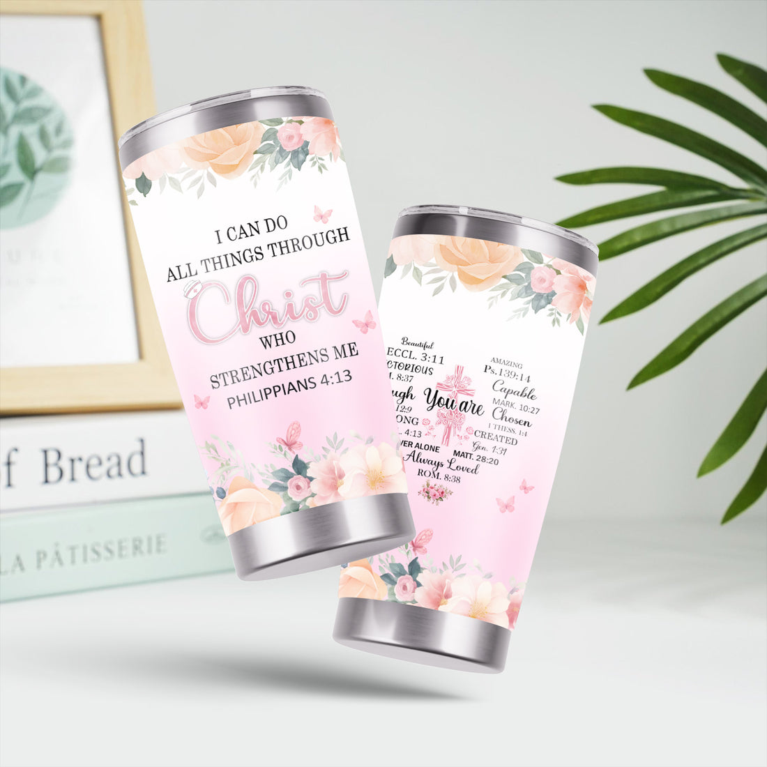Floral Christian Nurse Tumbler - Inspirational Bible Verse Apparel - Gift for RN LPN CNA Healthcare Staff