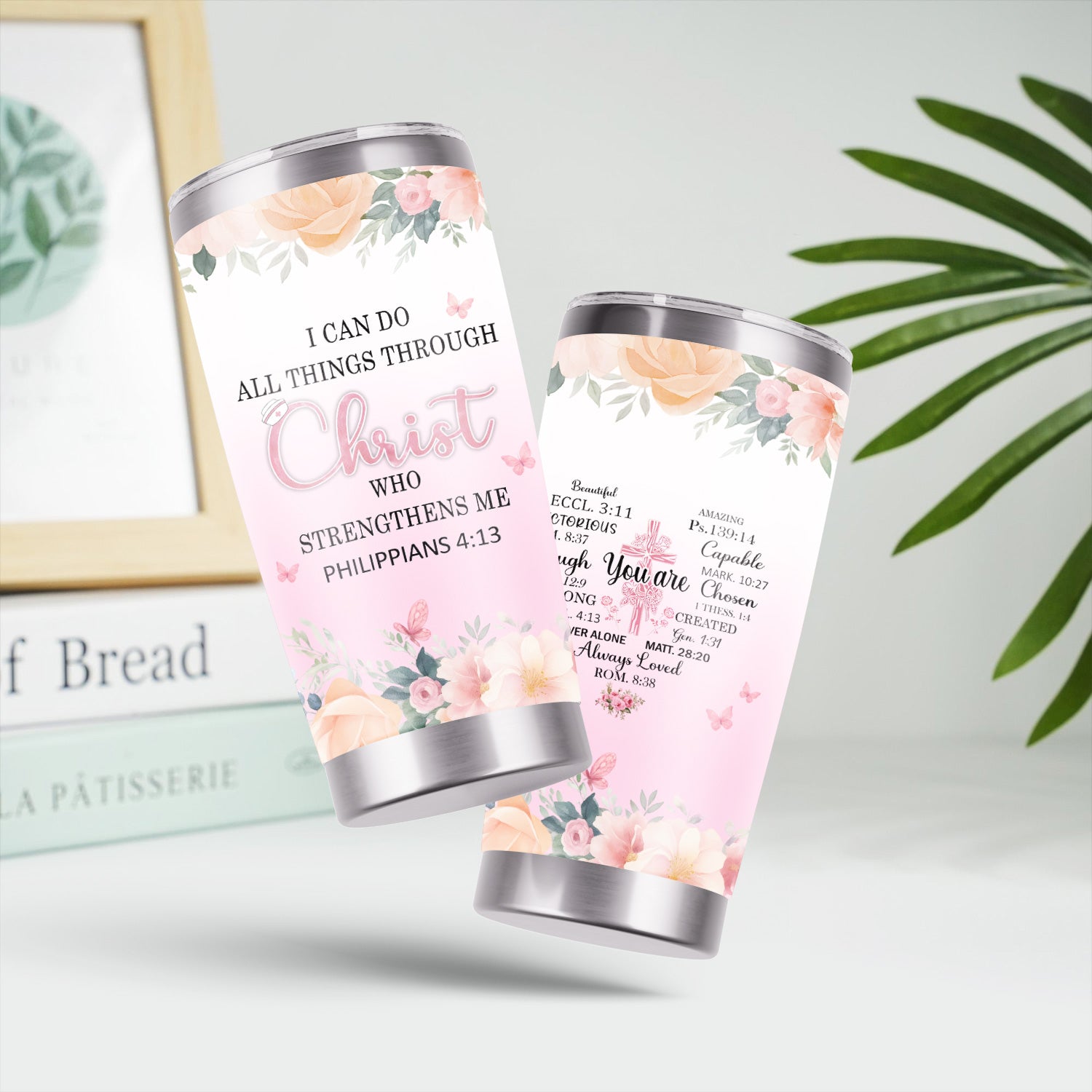 Floral Christian Nurse Tumbler - Inspirational Bible Verse Apparel - Gift for RN LPN CNA Healthcare Staff