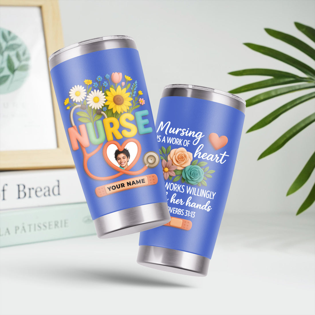Personalized Thank You Nurse Tumbler - Nursing Is a Work of Heart with Floral Stethoscope Design - Meaningful Gift for RN CNA LPN