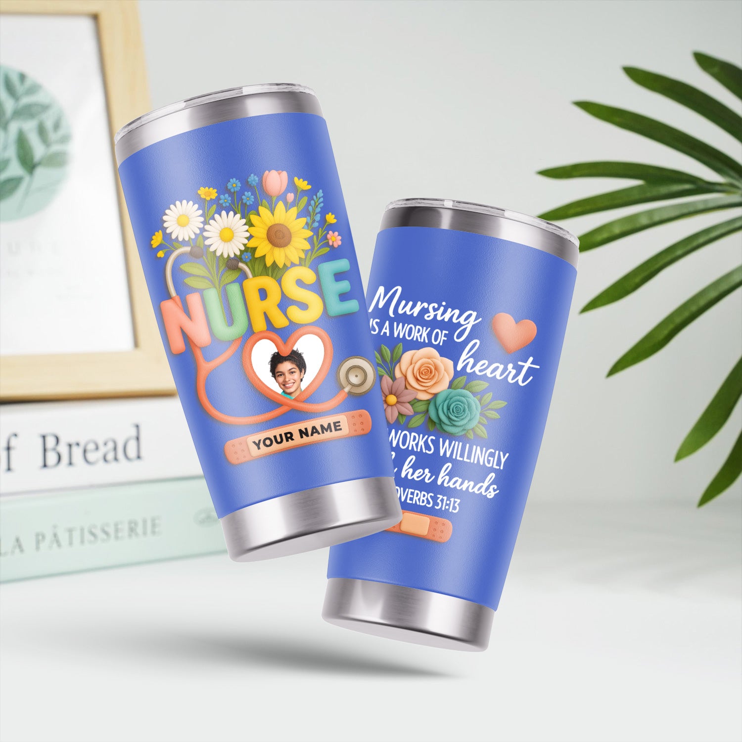 Personalized Thank You Nurse Tumbler - Nursing Is a Work of Heart with Floral Stethoscope Design - Meaningful Gift for RN CNA LPN