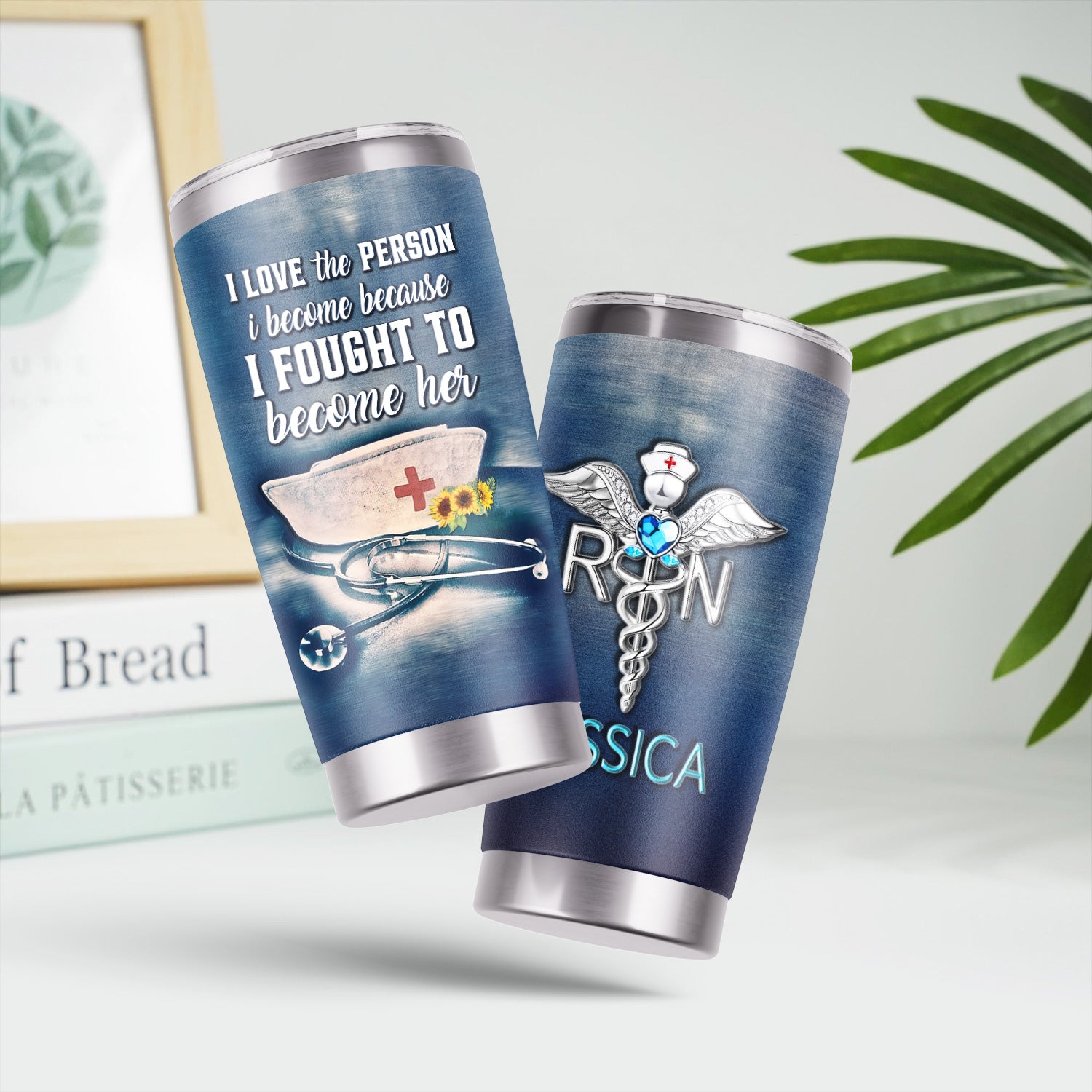 Personalized RN Nurse Tumbler - I Fought To Become Her Quote - Gift for RN CNA LPN Nursing Appreciation