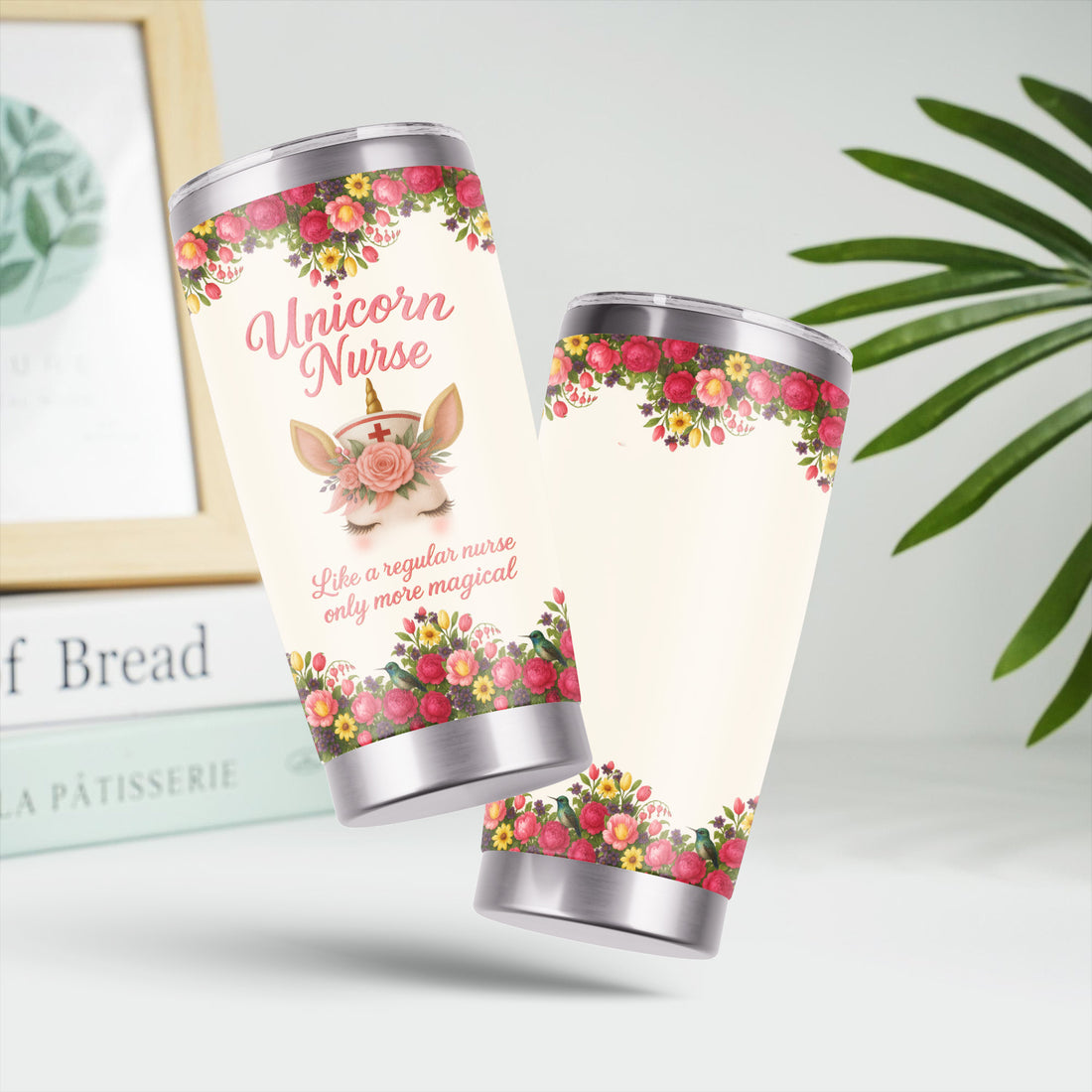 Thoughtful Nurse Gift for Healthcare Heroes - Personalized Magical Unicorn Nurse Floral Tumbler - Ideal for RN LPN CNA Nursing Teams