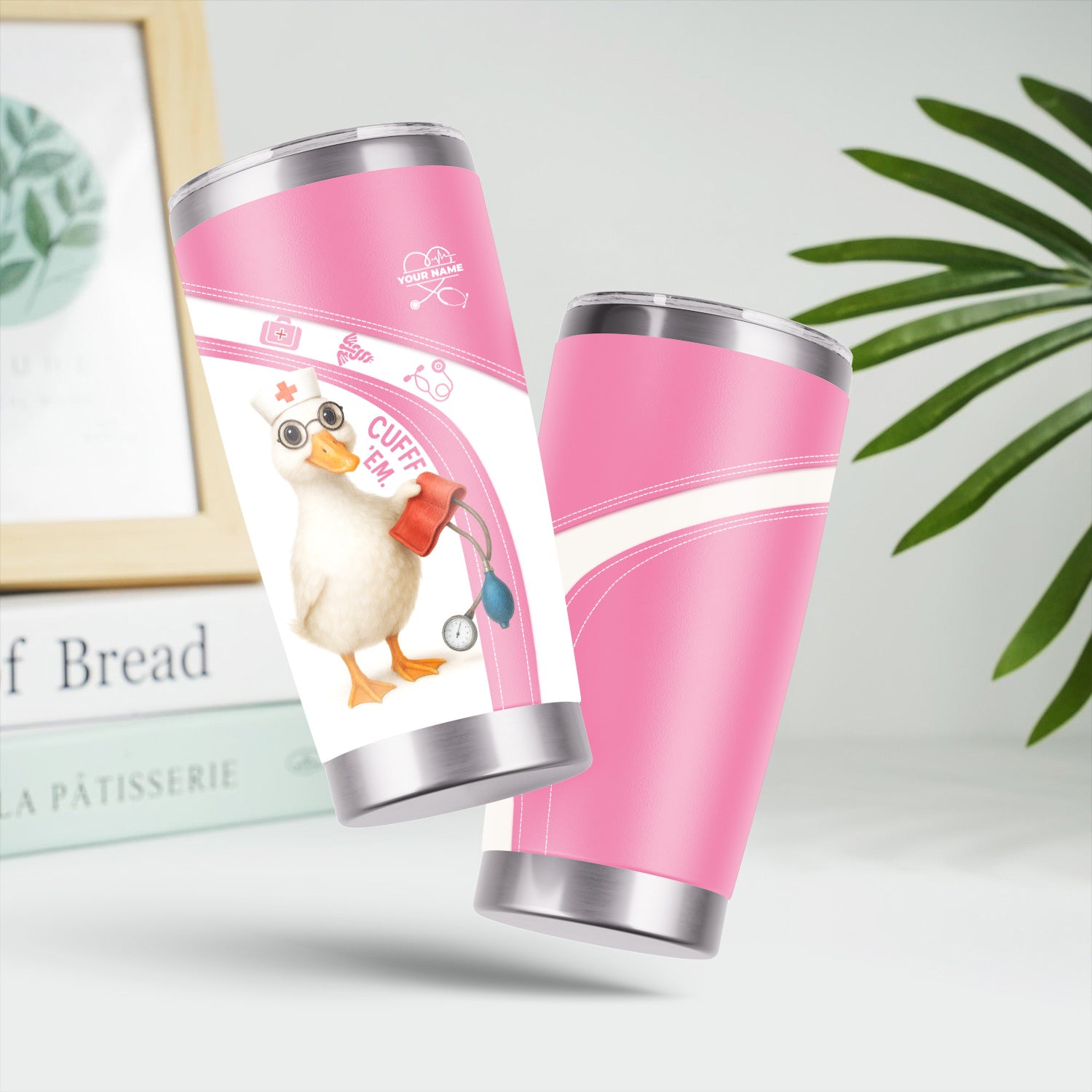 Funny Nurse Duck Tumbler for RN LPN CNA - Custom Name Cute Medical Duck Cartoon Design - Healthcare Workers Gift for Nursing Teams