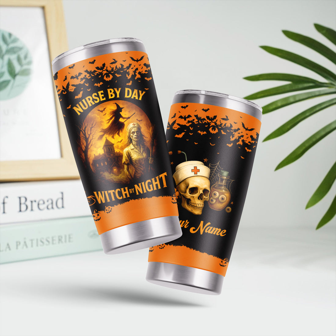 Halloween Nursing Travel Tumbler for CPN LPN RN - Scary Witch Nurse By Day Night Design - Gift for Healthcare Workers Medical Staff