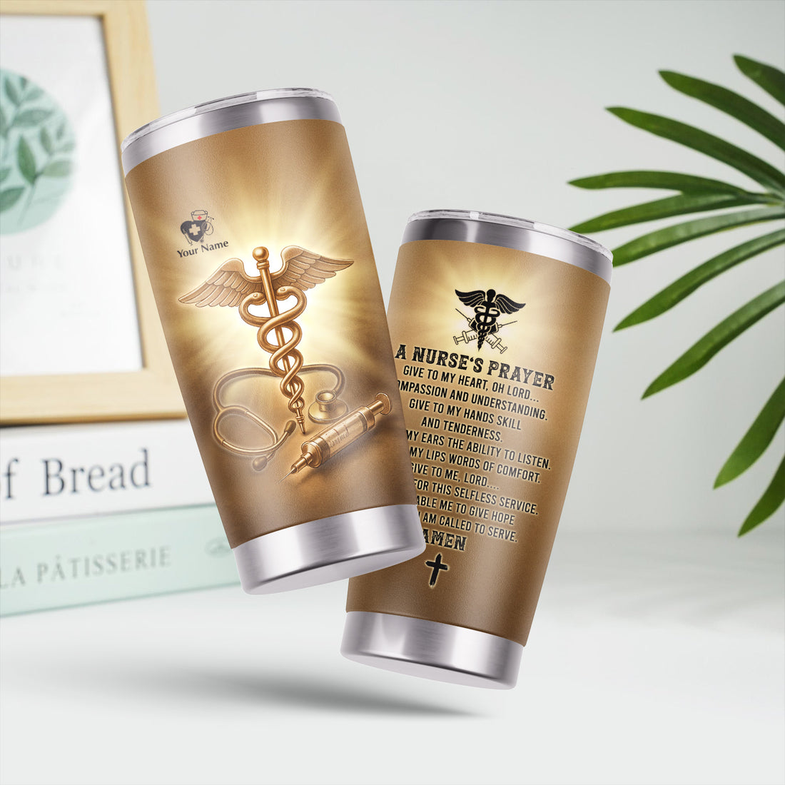Personalized Christian Nurse Prayer Tumbler - A Nurse's Prayer & Caduceus Symbol - Gift for RN LPN CNA