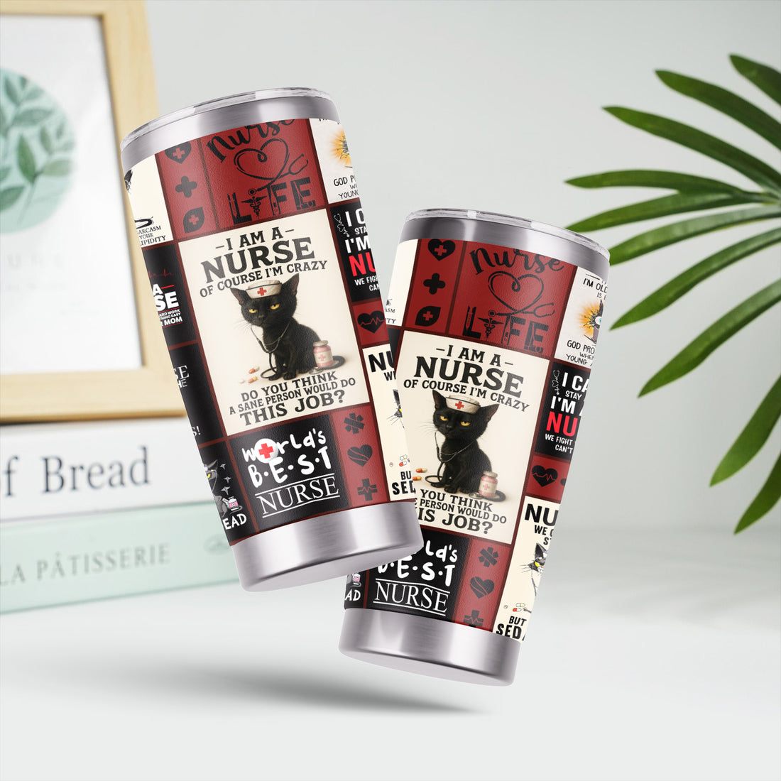 Custom Nurse Tumbler - World's Best Nurse & Funny Cat Design - Personalized Gift for Healthcare Workers, RN, LPN