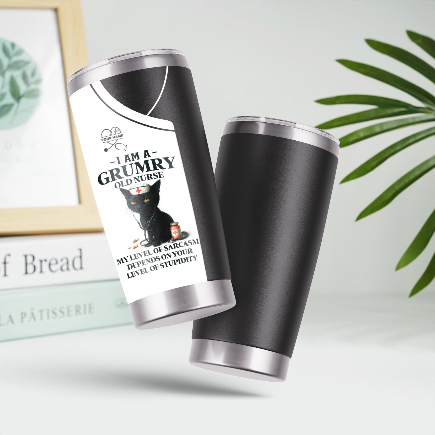 Funny Nurse Tumbler for Grumpy RN - Sarcastic Black Cat Quote Design - Hilarious Gift for CNA LPN Female Healthcare Workers
