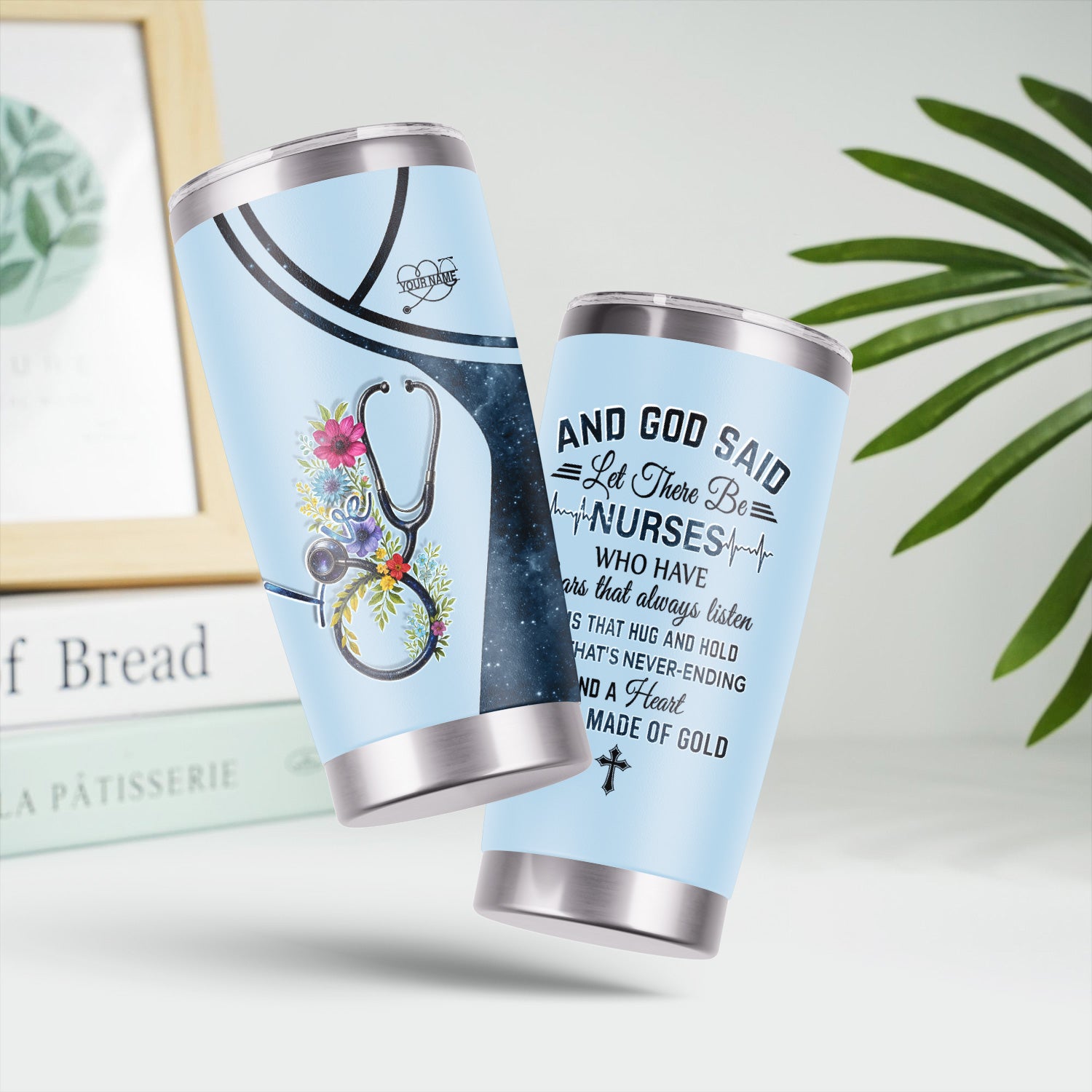 Personalized Nurse Tumbler with Floral Stethoscope Design - Let There Be Nurses Bible Verse - Custom Gift for RN, CNA, LPN & Healthcare Workers