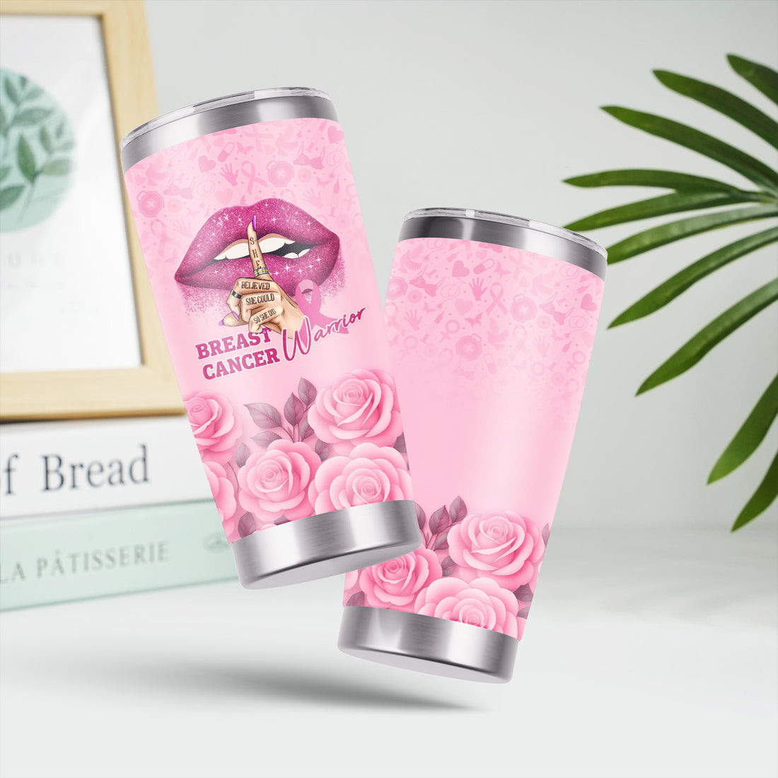 Personalized Breast Cancer Warrior Tumbler - She Believed She Could  Pink Ribbon Design - Gift for Women RN LPN CNA