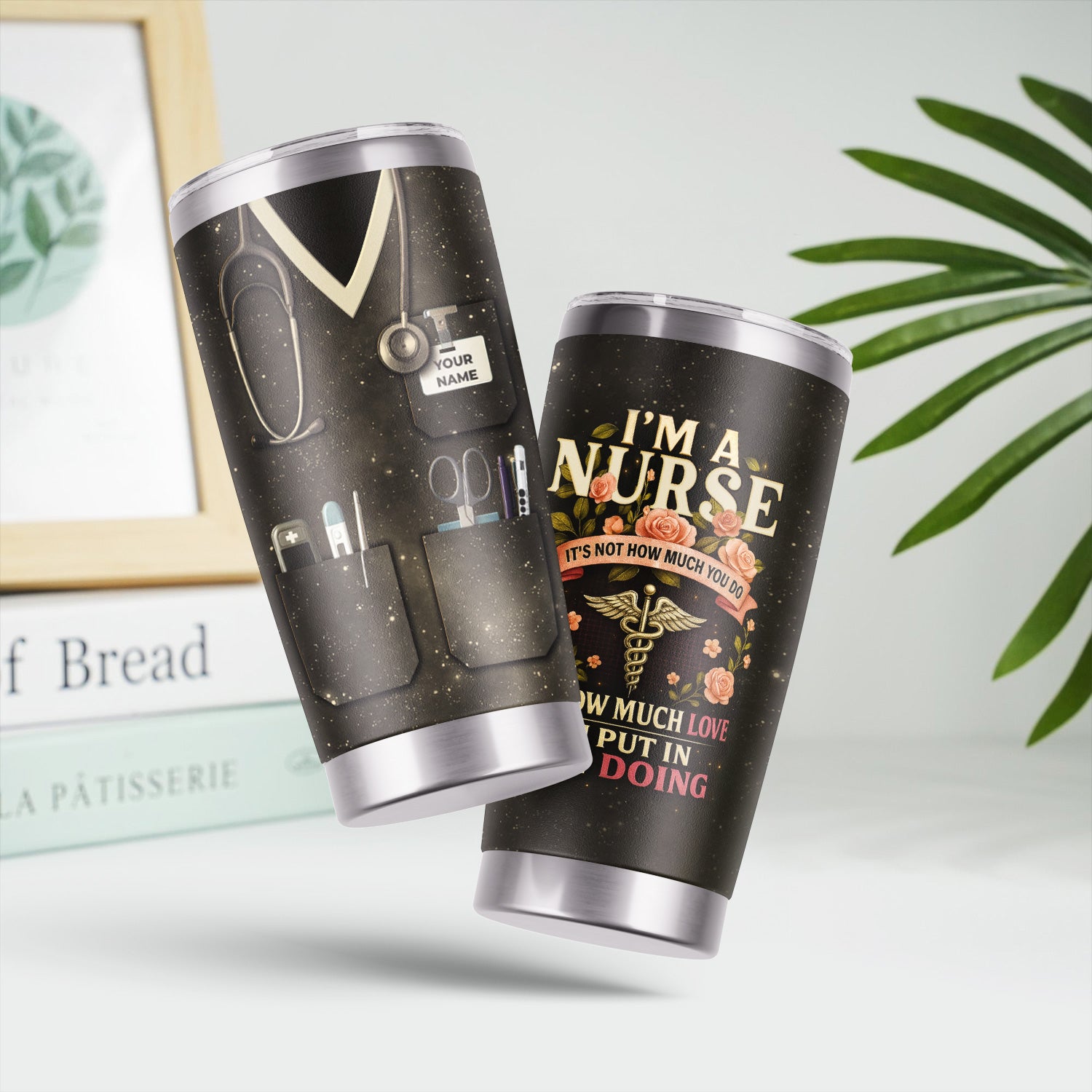 Personalized Nurse Tumbler - Floral Caduceus Design with Custom Name - Inspirational Gift for Medical Staff RN LPN CNA
