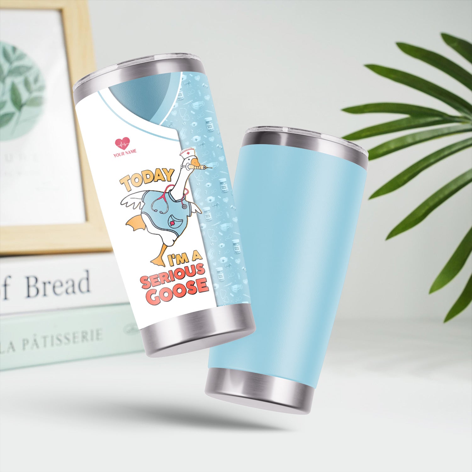 Custom Name Funny Goose Nurse Tumbler - Today I'm a Serious Goose Quote - Personalized Gift for RN, CNA, LPN