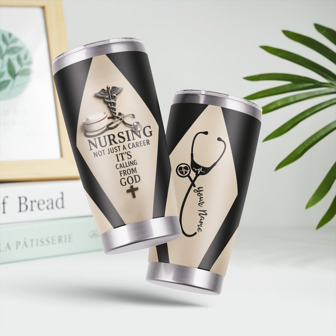 Personalized Nurse Tumbler - Stethoscope & Cross Design - Inspirational Gift for RN CNA LPN Healthcare Workers