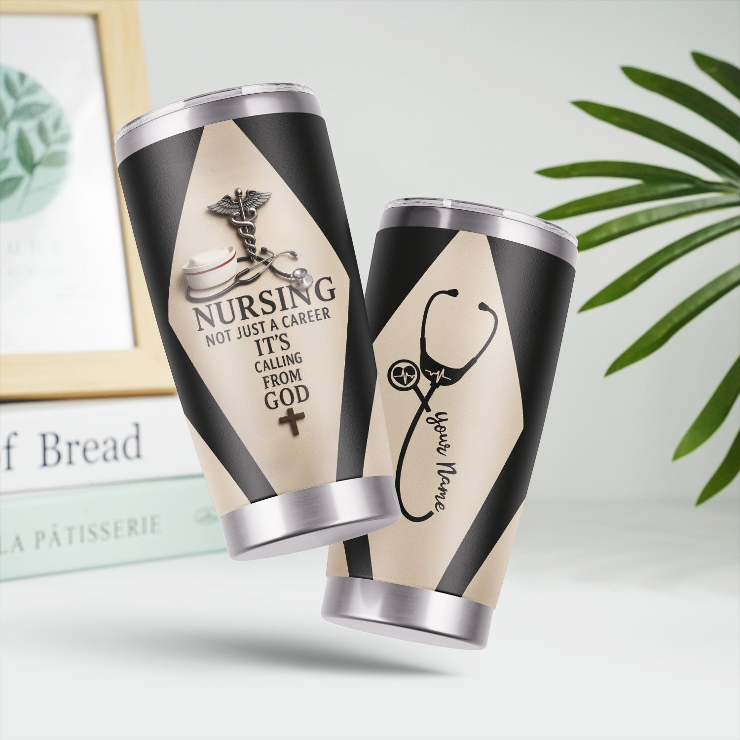 Personalized Nurse Tumbler - Stethoscope & Cross Design - Inspirational Gift for RN CNA LPN Healthcare Workers