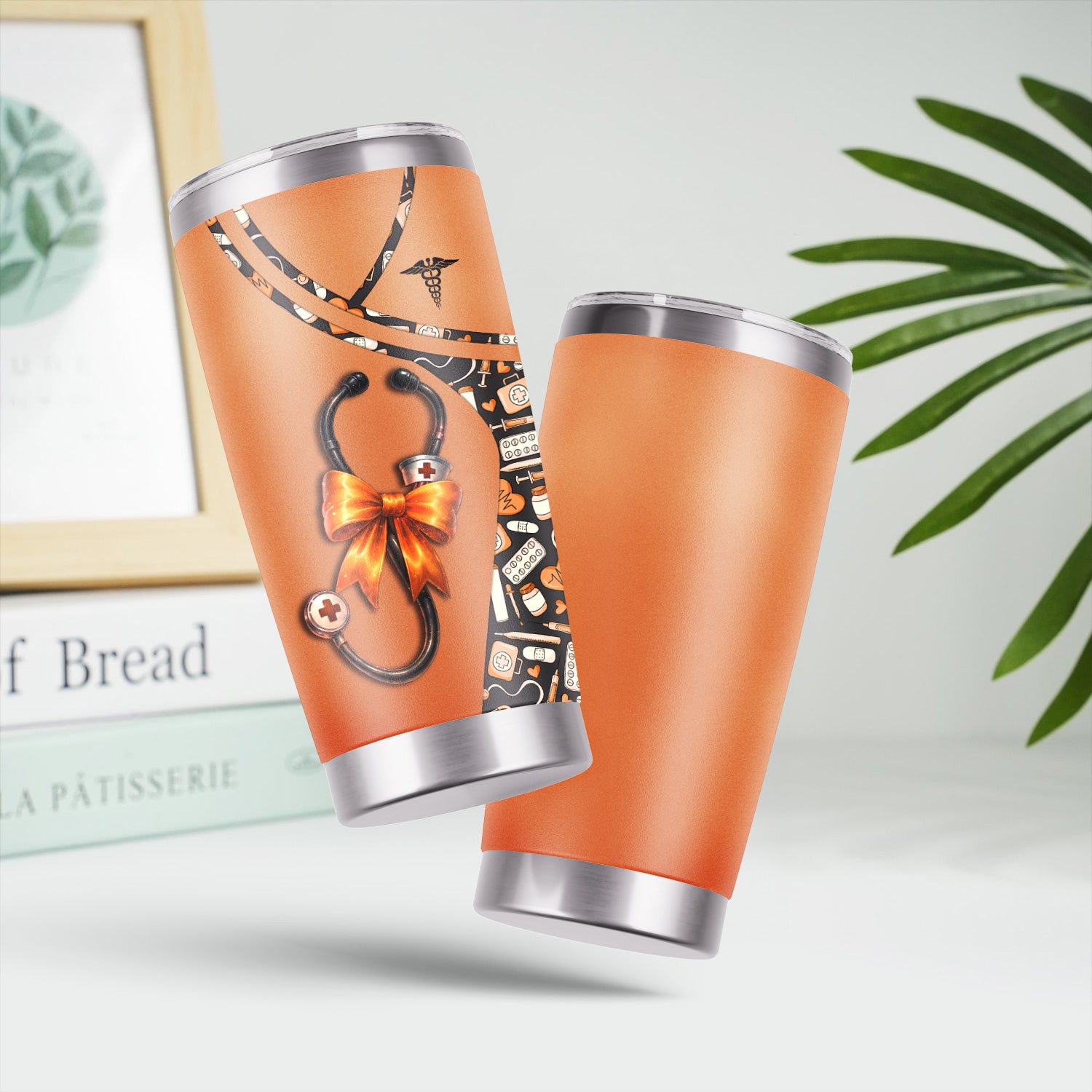 Personalized Halloween Tumbler for Nurses - Medical Costume with Stethoscope Bow Design - RN LPN CNA Medical Gift