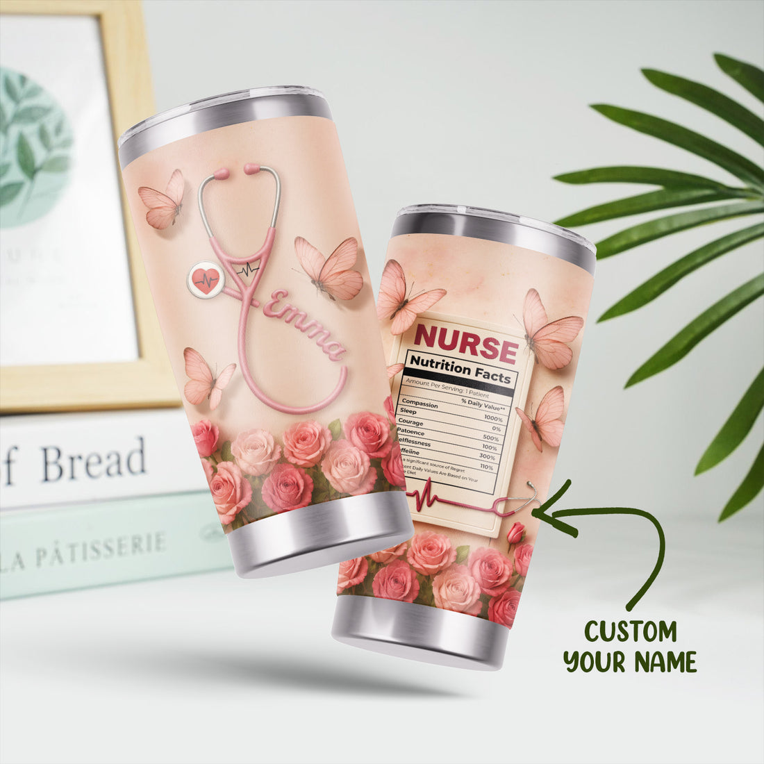 Nutrition Facts Nurse Tumbler - Personalized 20oz Stainless Steel Cup - Funny Nurse Gift for Women