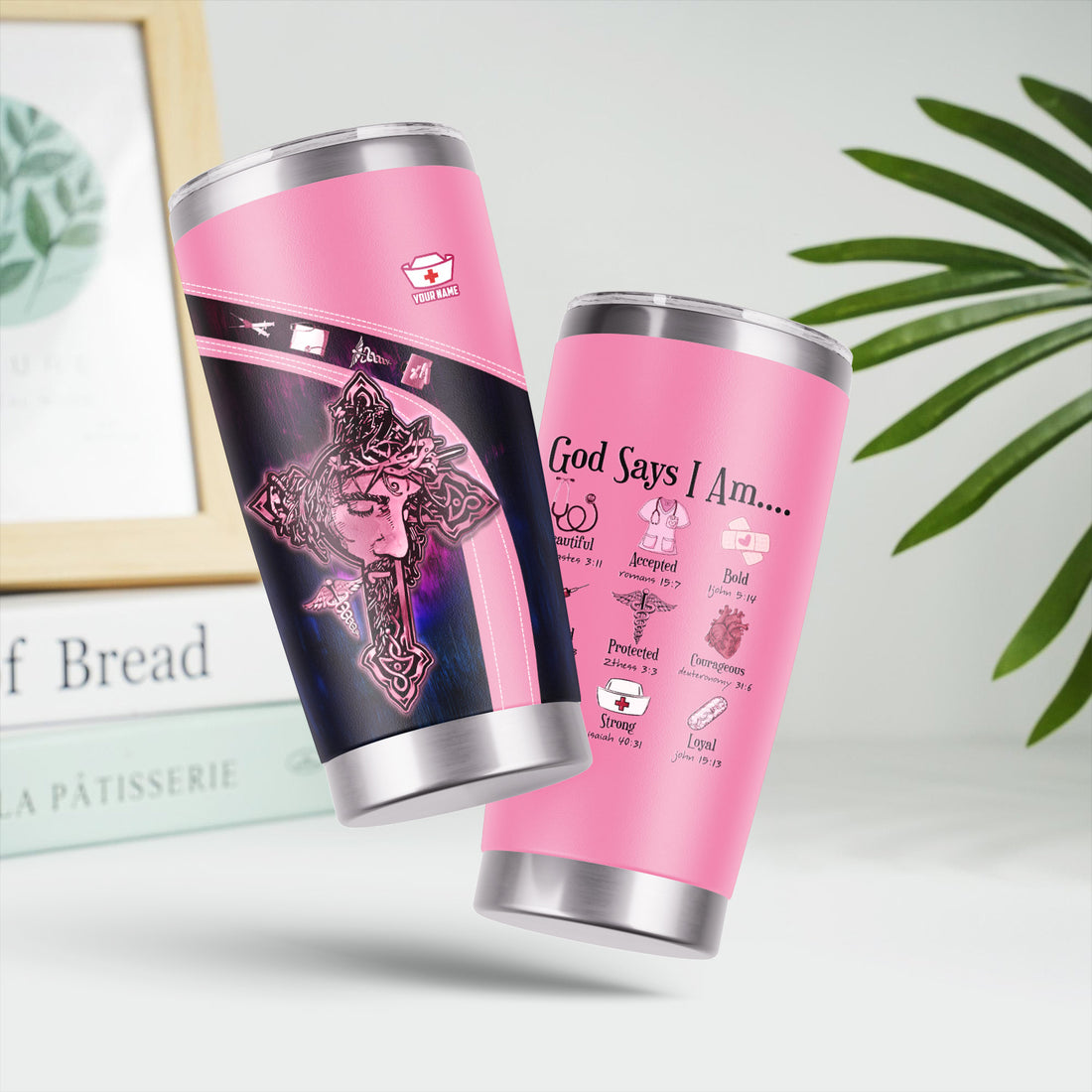 Custom Nurse Faith Tumbler - God Says I Am Bible Verses Design - Gift for RN LPN Healthcare Workers
