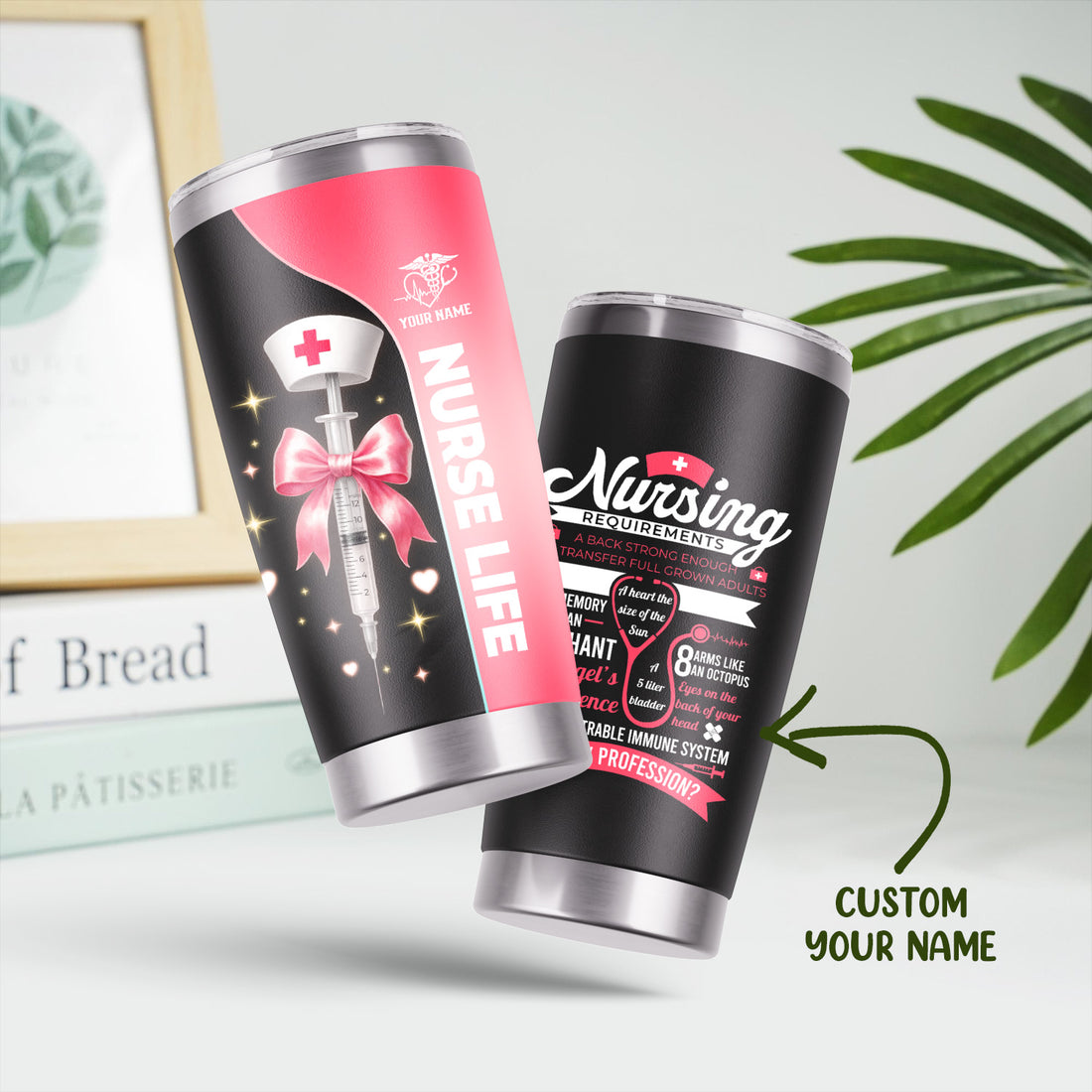 Personalized Nurse Tumbler with Name - Pink Syringe Bow Design for Women RN CNA LPN - Cute Medical Appreciation Cup for Nurse Graduation or Birthday Gift