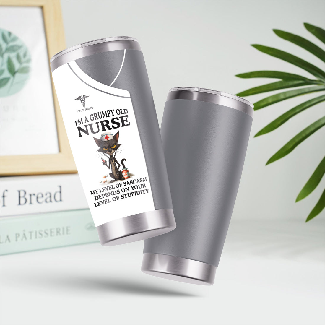 Personalized Grumpy Old Nurse Travel Tumbler - Angry Cat Sarcasm Quote for RN LPN CNA - Funny Gift for Nursing Team & Medical Professionals
