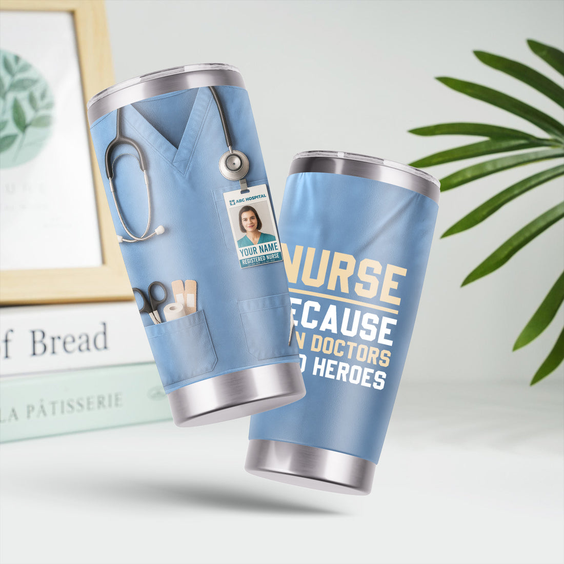 Custom Nurse Tumbler - Stethoscope & Hospital ID Badge Design - Personalized Gift with Custom Text & Photo for RN CNA LPN Healthcare Workers