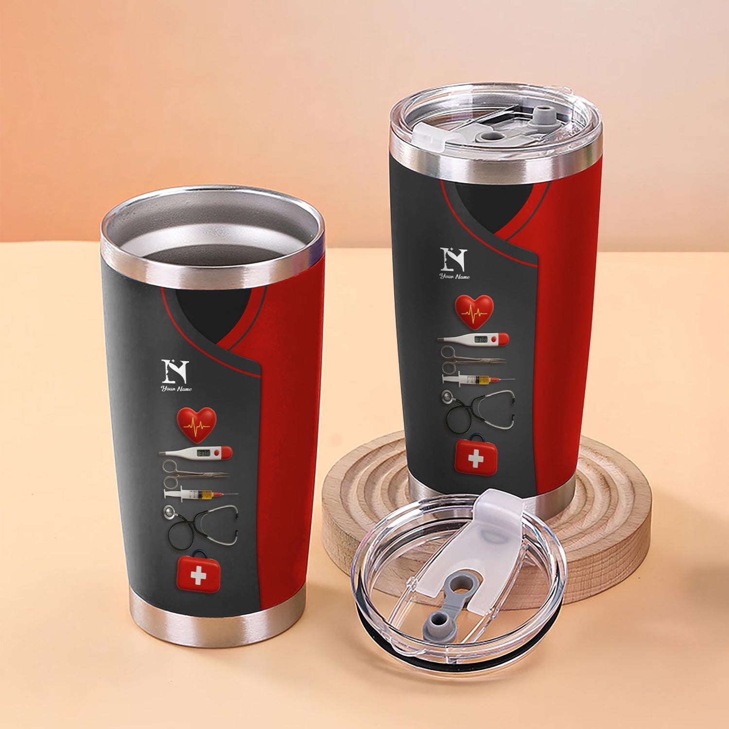 Personalized Nurse Tumbler With Name - 20oz Stainless Steel Medical Tools Cup - Gift for RN CNA EMT