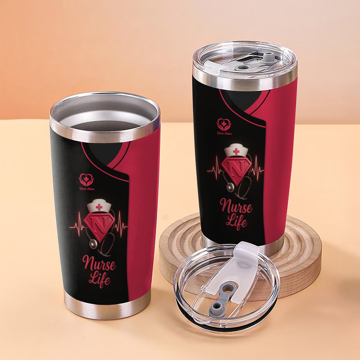 Nurse Superhero Tumbler - Personalized Nurse Life Gift with Stethoscope & Heartbeat Design - Custom Stainless Travel Cup for RN, LPN, CNALPN, CNA