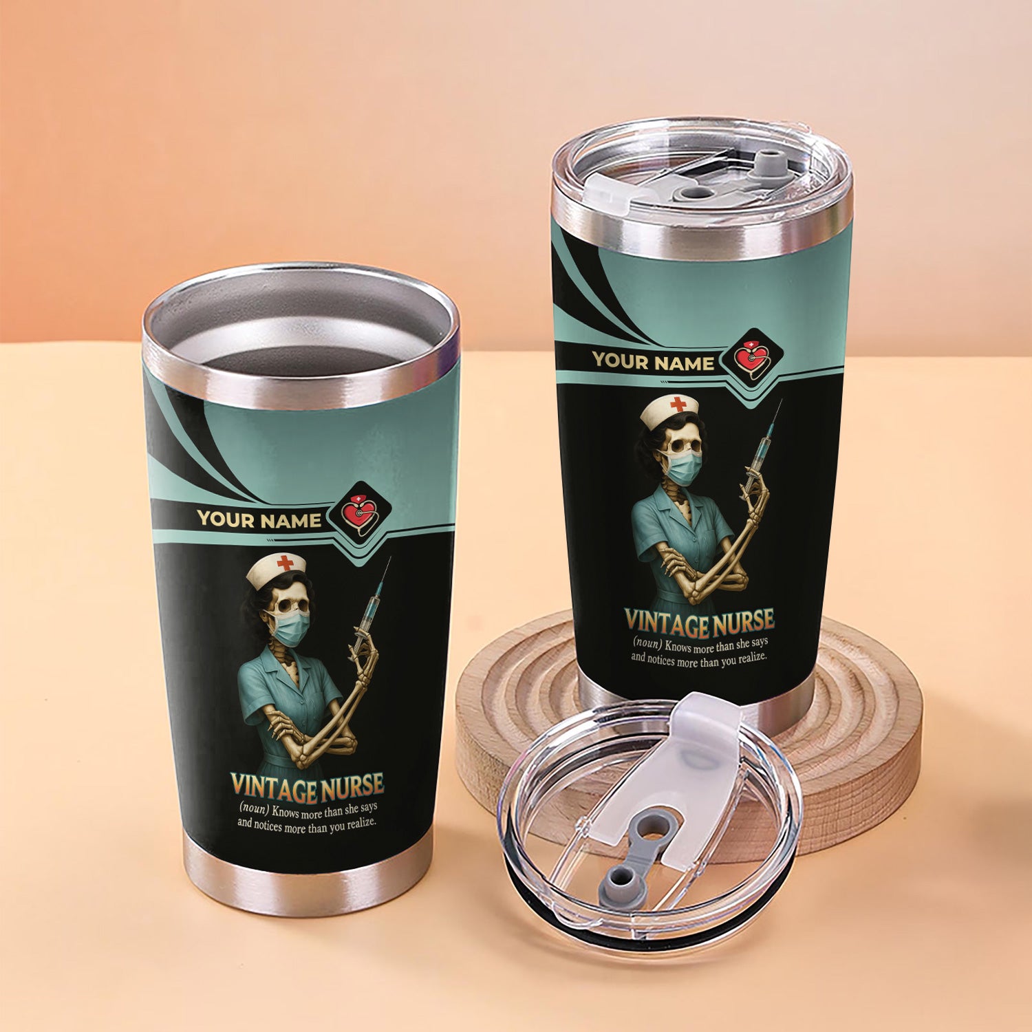 Funny Nurse Tumbler - Custom Skeleton Nurse Design - Gift for Badass Healthcare Workers