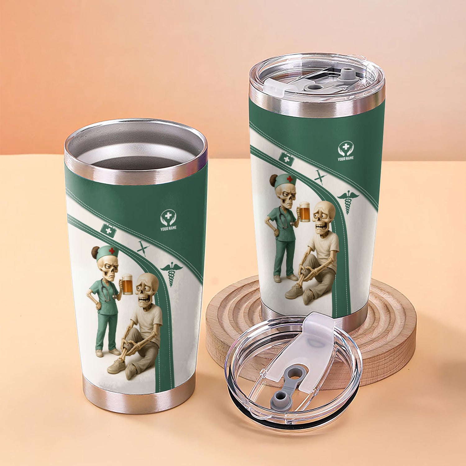 Funny Nurse Coffee Tumbler for Women - Skeleton Beer Joke Cup for RN CNA LPN - Personalized Gift for Medical Professionals