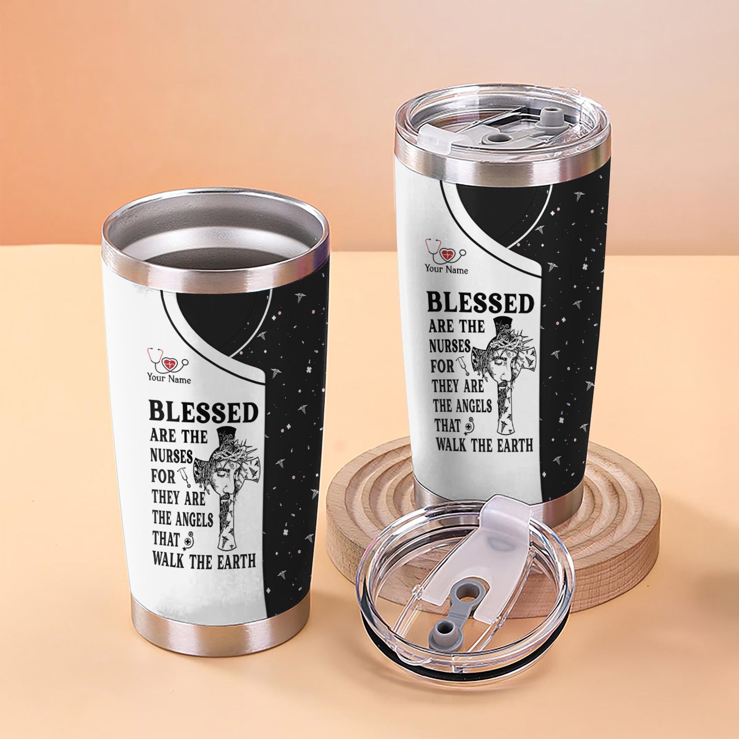 Custom Faith Nurse Tumbler - Blessed Are The Nurses Angel - Gift for Women RN LPN & Healthcare Workers