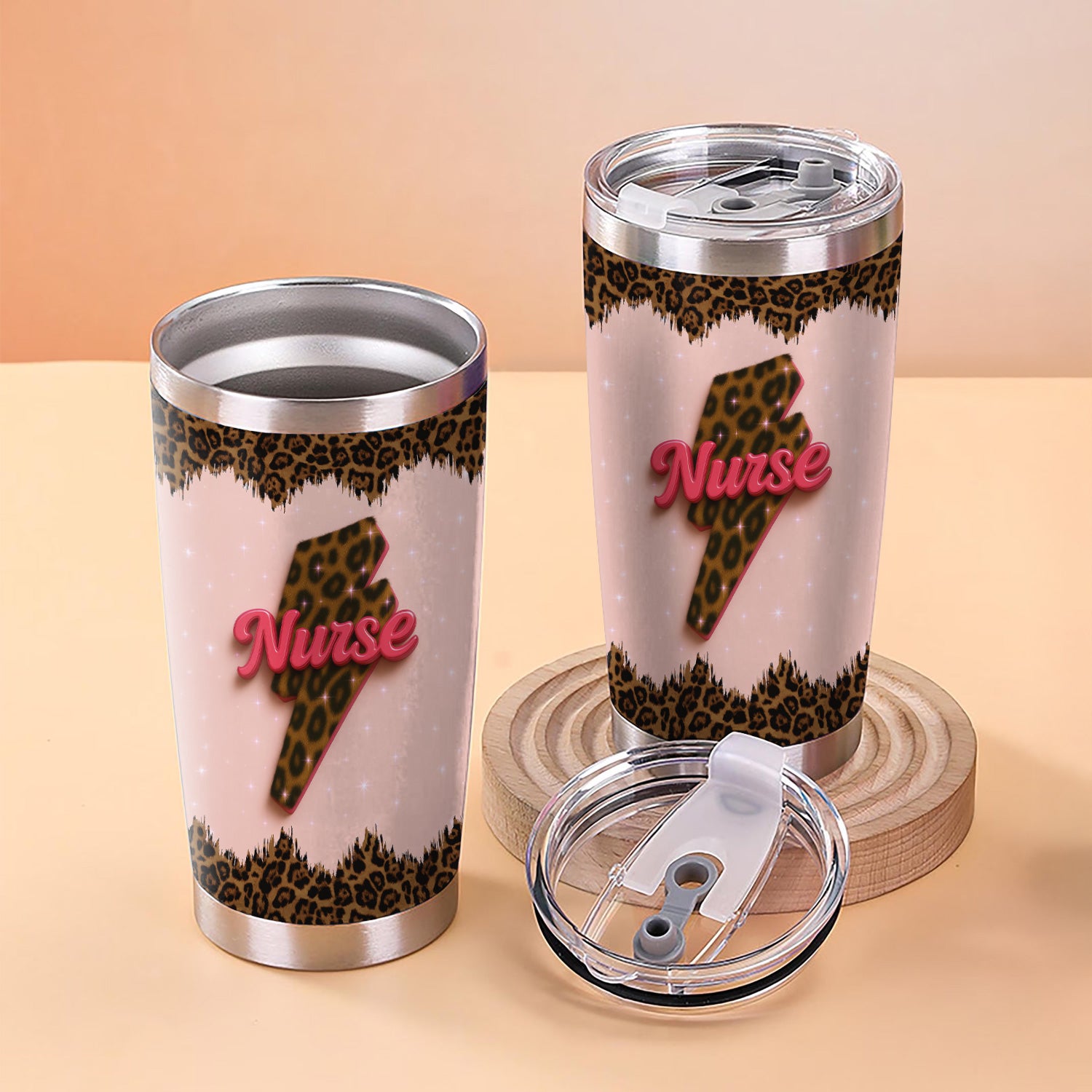 Personalized Leopard Nurse Tumbler - Cute Stethoscope & Heart Bow Design - Custom Tumbler for RN CNA LPN Healthcare Professionals