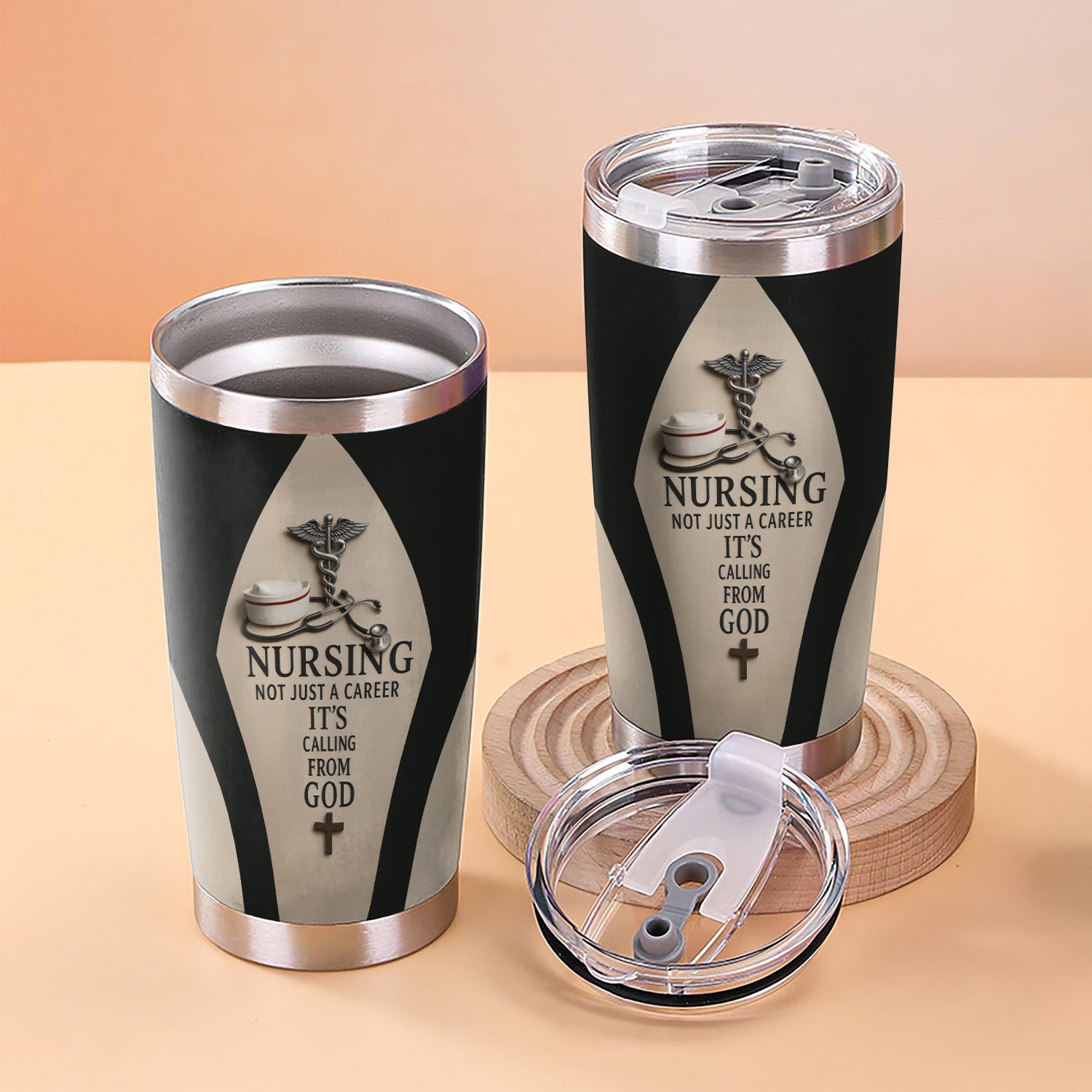 Personalized Nurse Tumbler - Stethoscope & Cross Design - Inspirational Gift for RN CNA LPN Healthcare Workers