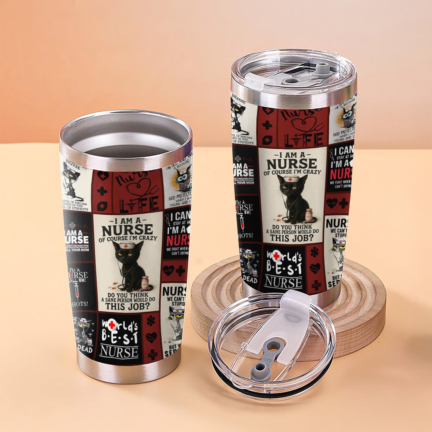 Custom Nurse Tumbler - World's Best Nurse & Funny Cat Design - Personalized Gift for Healthcare Workers, RN, LPN
